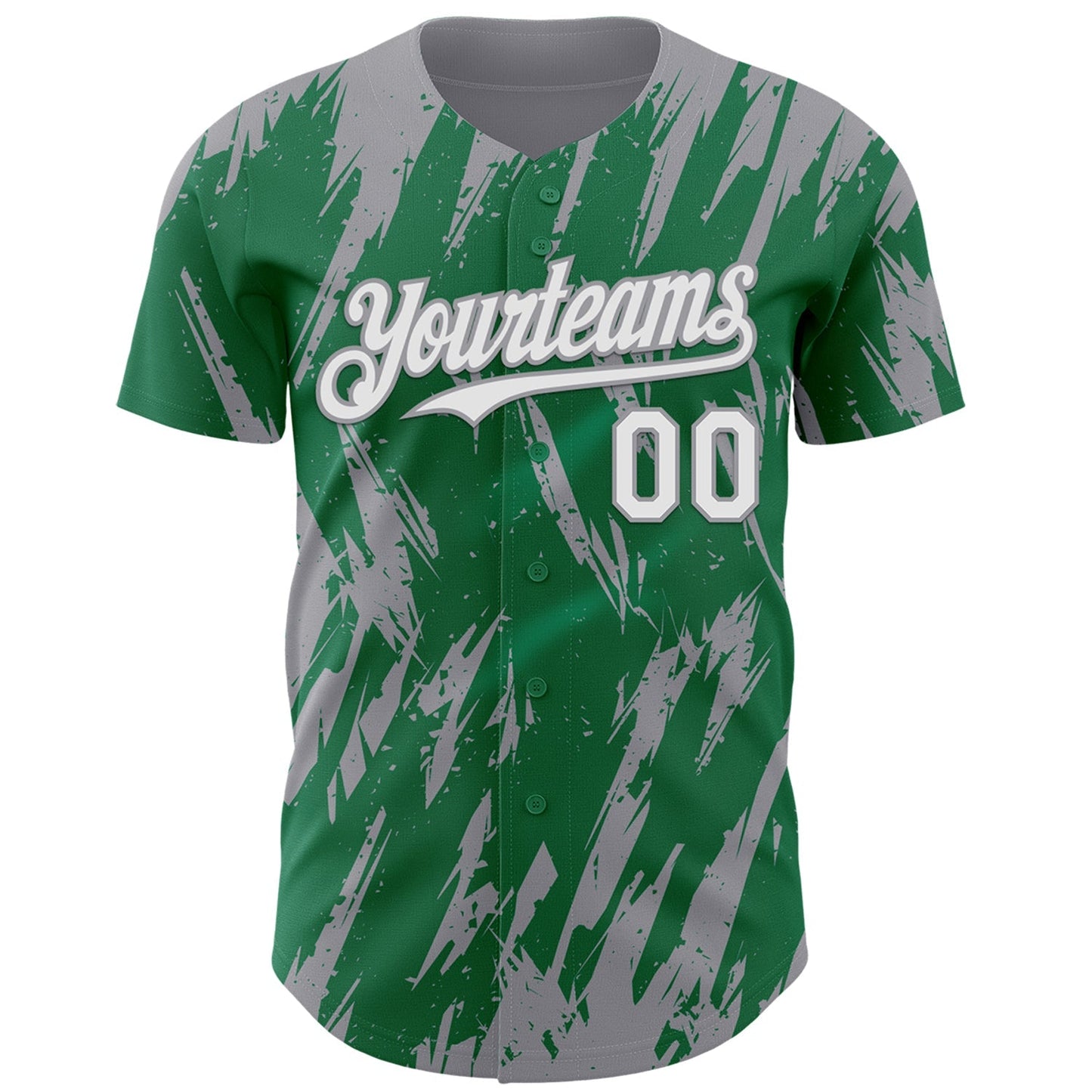 Custom Kelly Green White-Gray Splatter Torn Sharp Brush Stroke Authentic Baseball Jersey baseball jersey product view 2