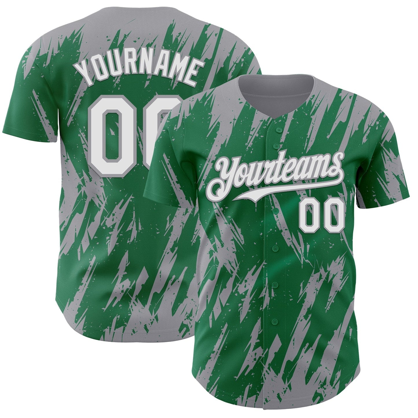 Custom Kelly Green White-Gray Splatter Torn Sharp Brush Stroke Authentic Baseball Jersey baseball jersey product view 1