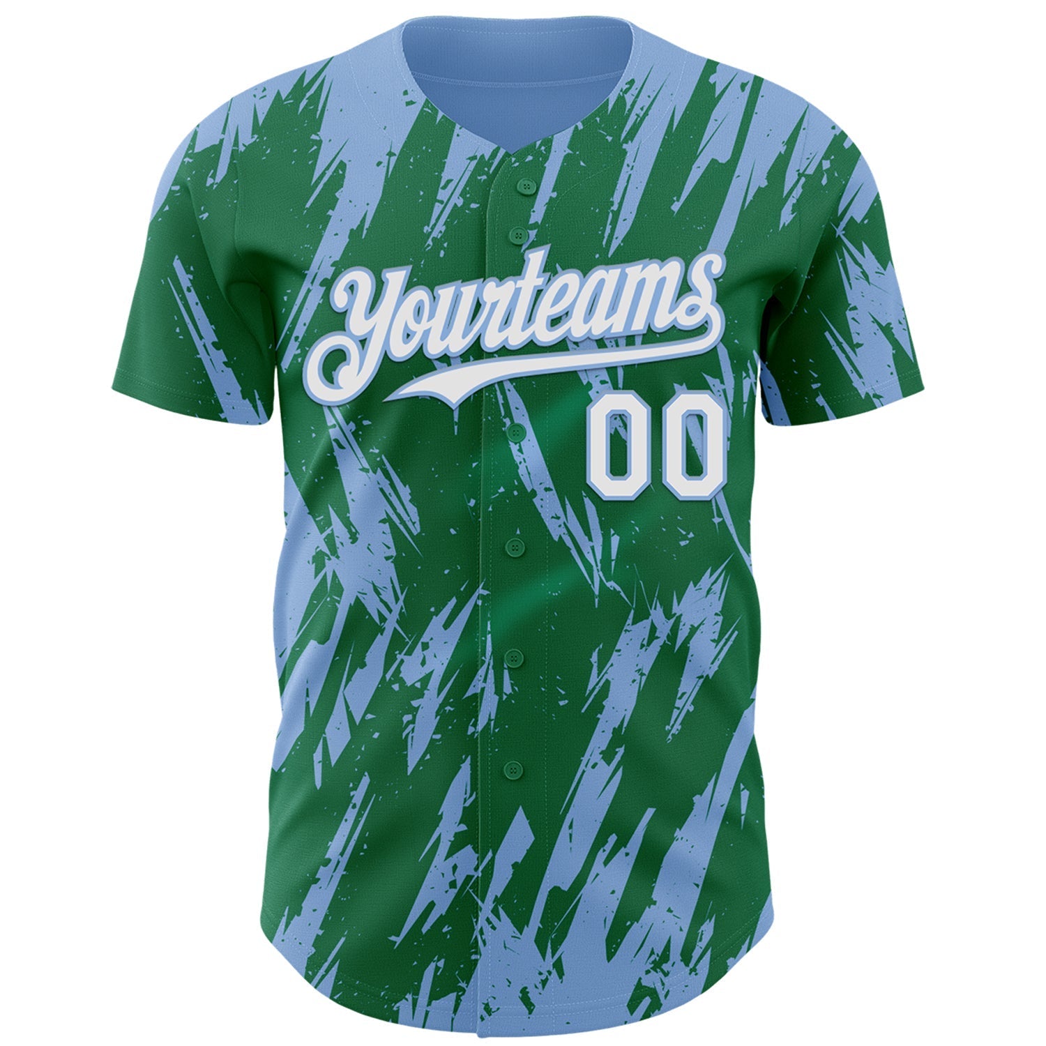 Custom Kelly Green White-Light Blue Splatter Torn Sharp Brush Stroke Authentic Baseball Jersey baseball jersey product view 2