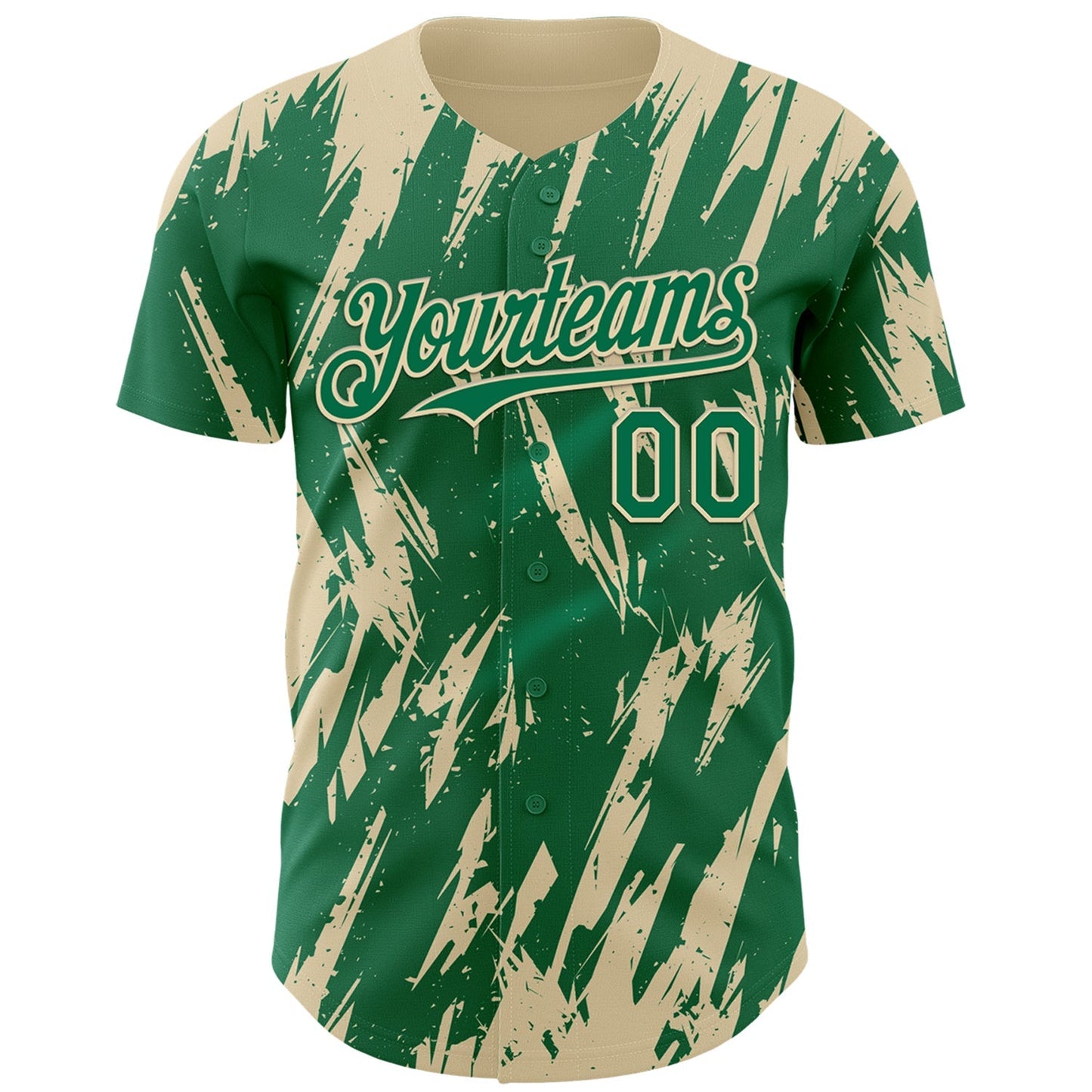 Custom Kelly Green Cream Splatter Torn Sharp Brush Stroke Authentic Baseball Jersey baseball jersey product view 2