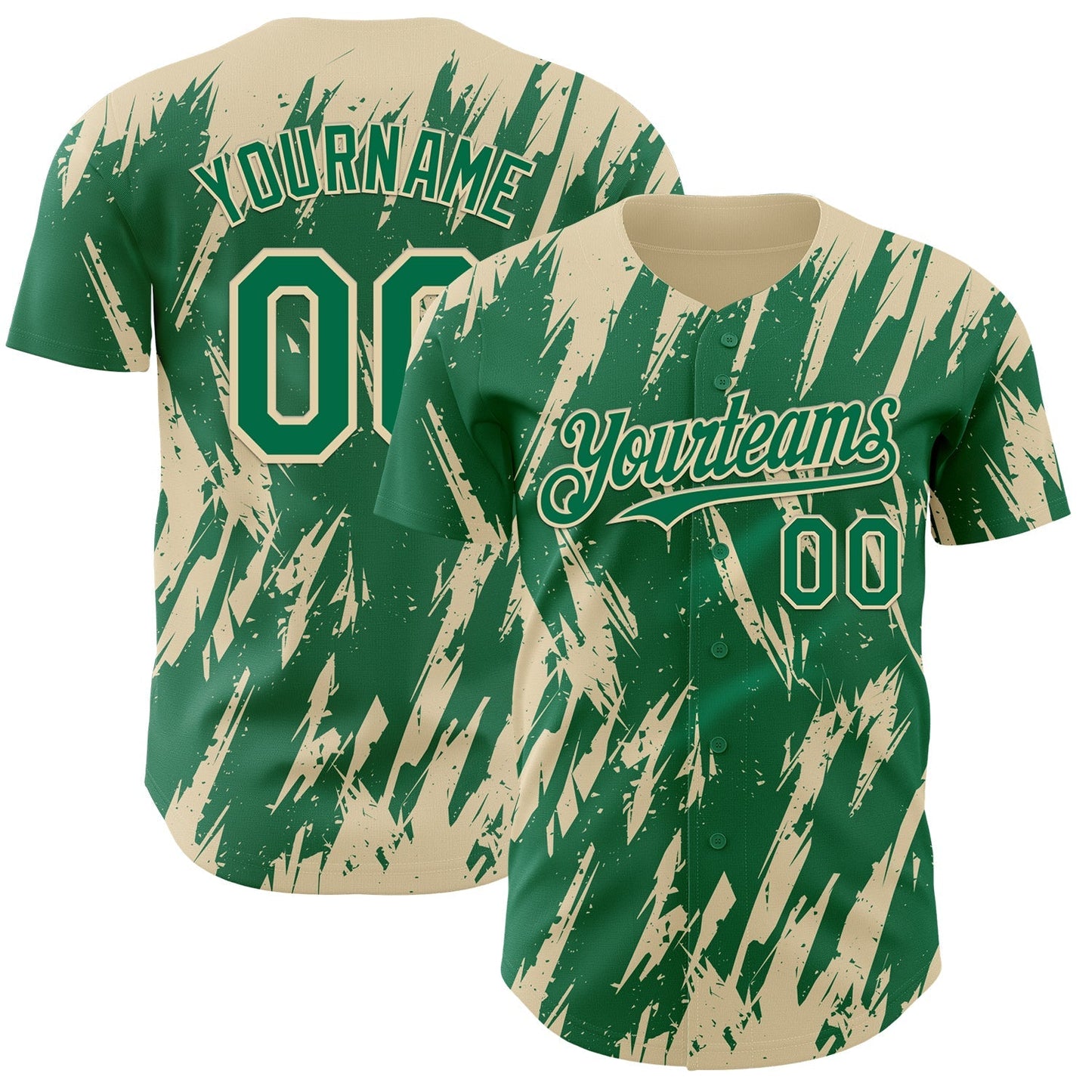 Custom Kelly Green Cream Splatter Torn Sharp Brush Stroke Authentic Baseball Jersey baseball jersey product view 1