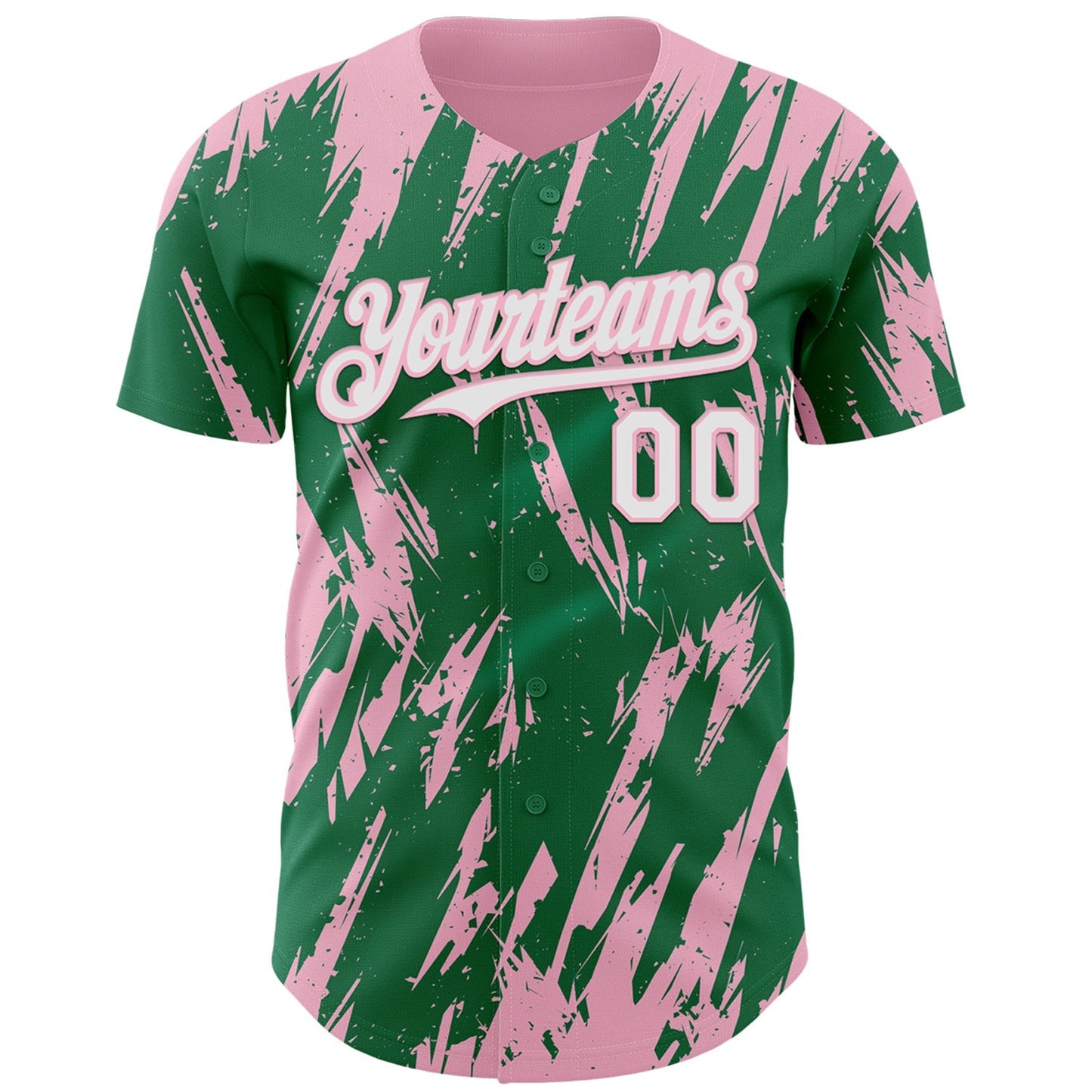 Custom Kelly Green White-Light Pink Splatter Torn Sharp Brush Stroke Authentic Baseball Jersey baseball jersey product view 2