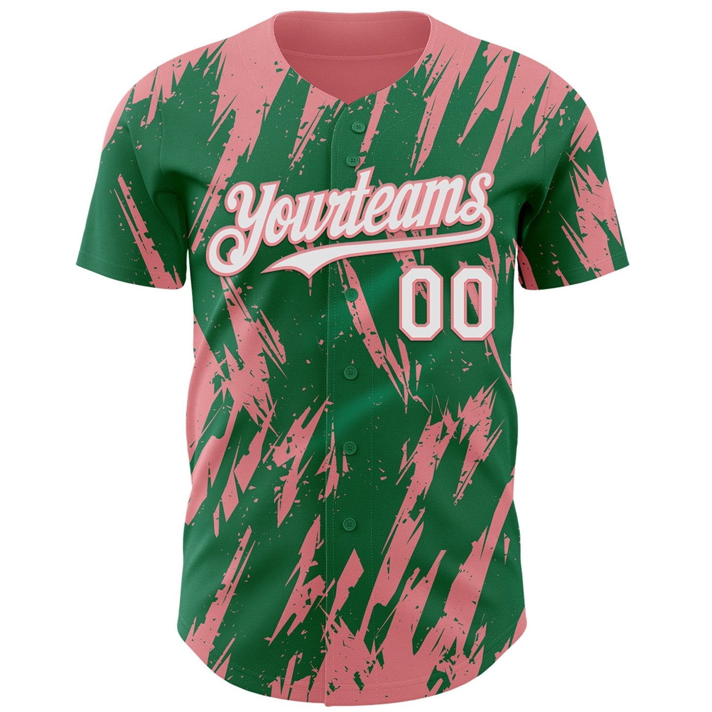 Custom Kelly Green White-Medium Pink Splatter Torn Sharp Brush Stroke Authentic Baseball Jersey baseball jersey product view 2