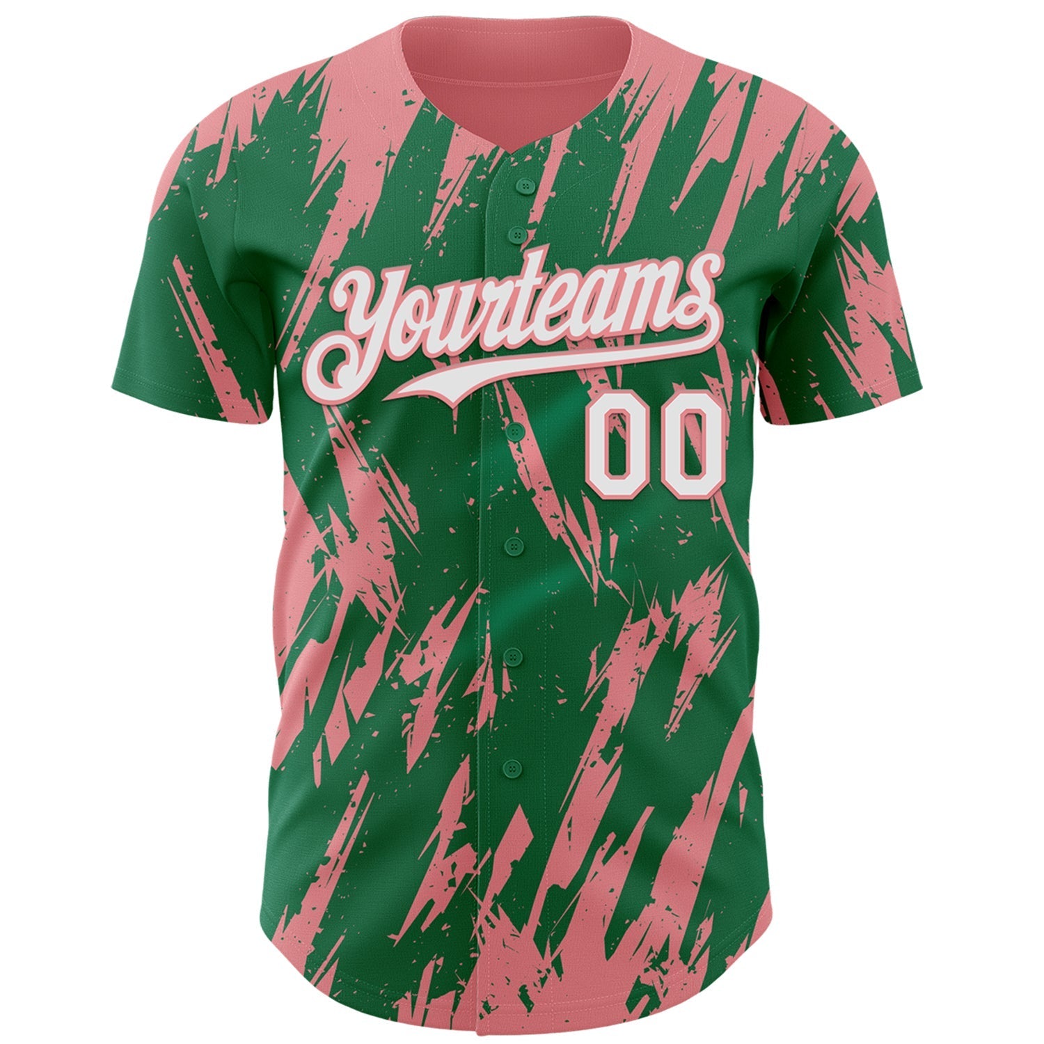 Custom Kelly Green White-Medium Pink Splatter Torn Sharp Brush Stroke Authentic Baseball Jersey baseball jersey product view 2