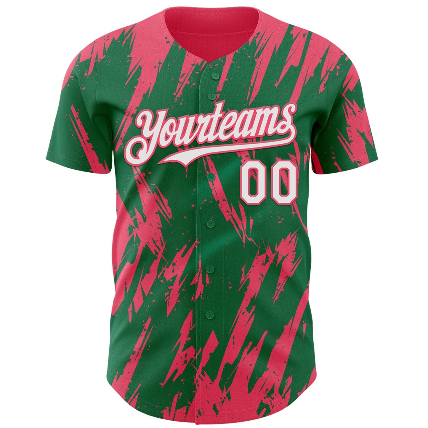 Custom Kelly Green White-Neon Pink Splatter Torn Sharp Brush Stroke Authentic Baseball Jersey baseball jersey product view 2