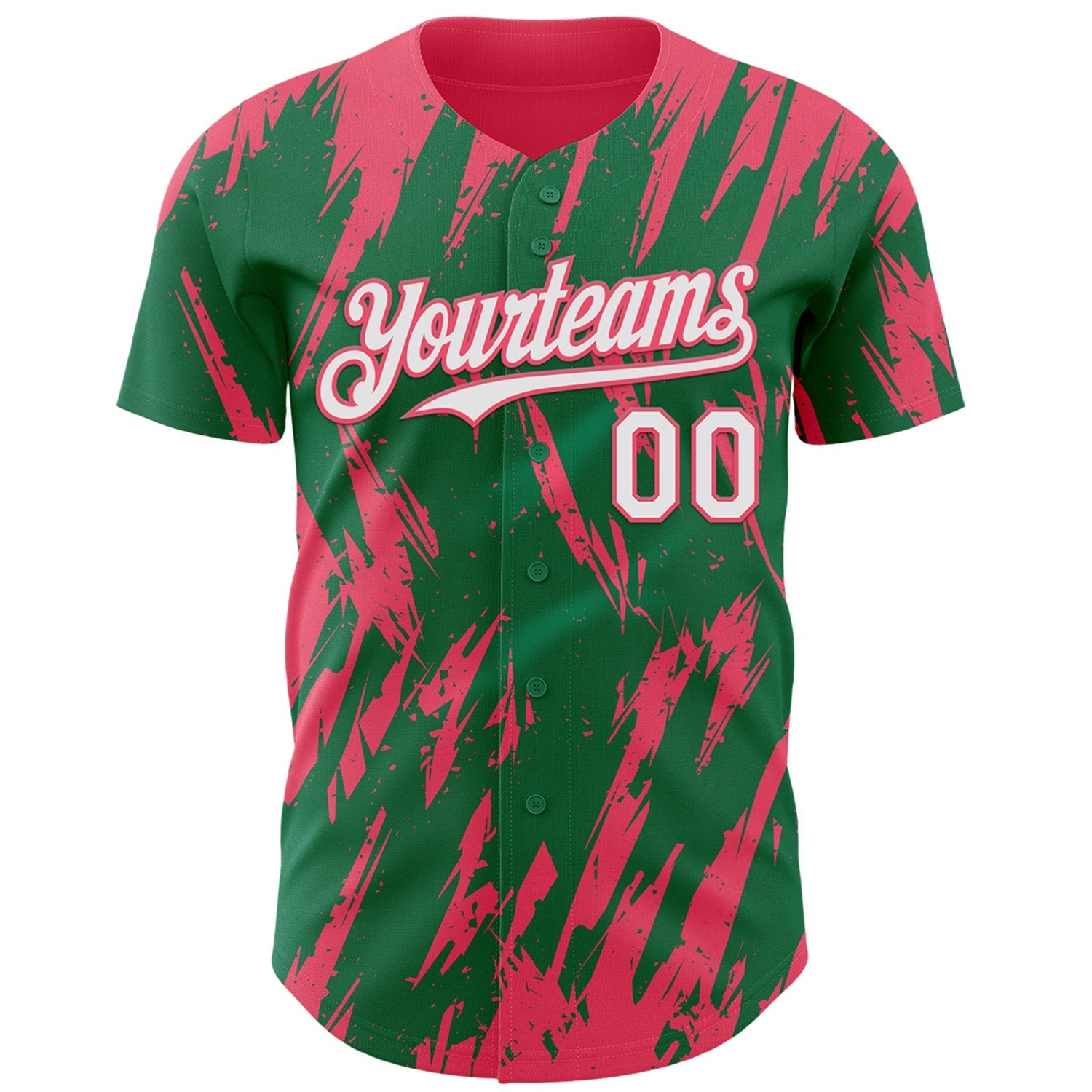 Custom Kelly Green White-Neon Pink Splatter Torn Sharp Brush Stroke Authentic Baseball Jersey baseball jersey product view 2