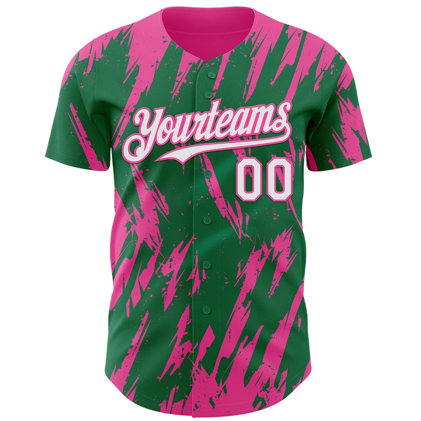 Custom Kelly Green White-Pink Splatter Torn Sharp Brush Stroke Authentic Baseball Jersey baseball jersey product view 2