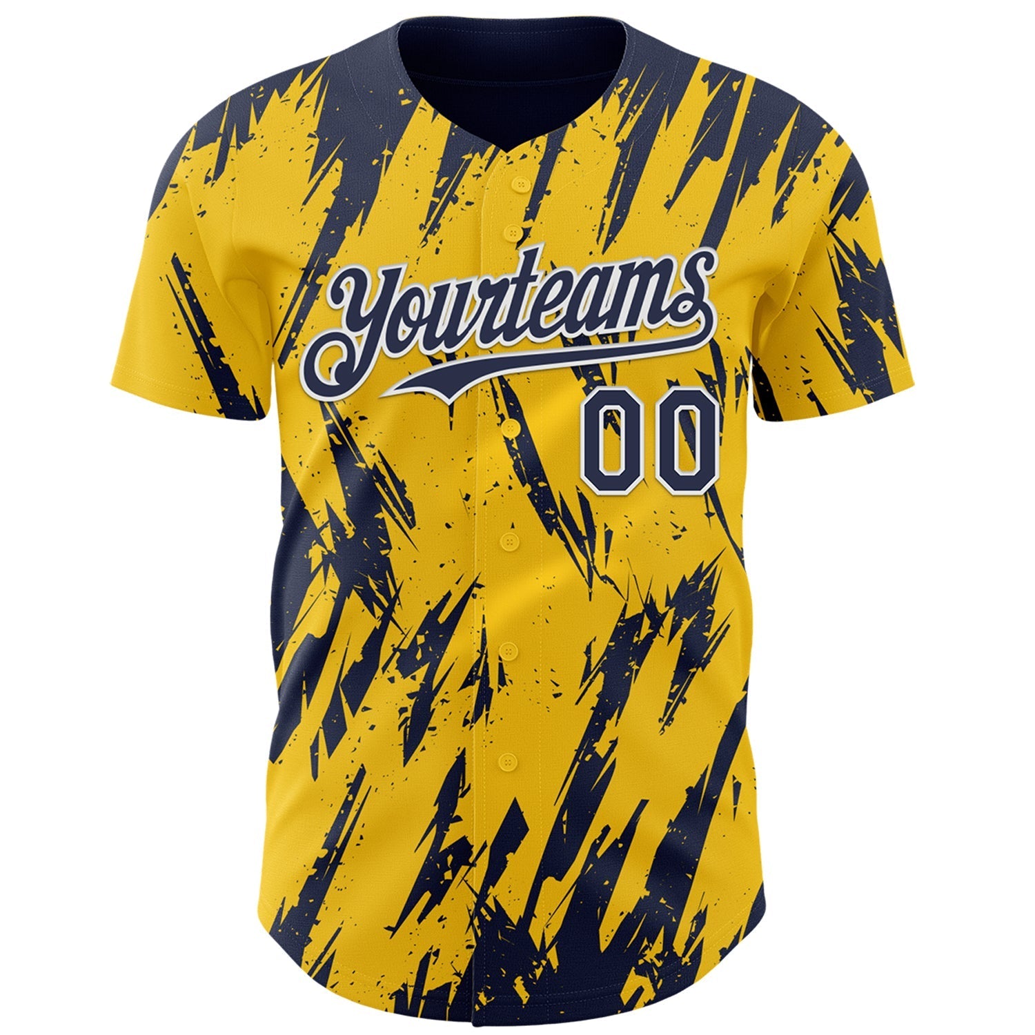 Custom Yellow Navy-White Splatter Torn Sharp Brush Stroke Authentic Baseball Jersey baseball jersey product view 2