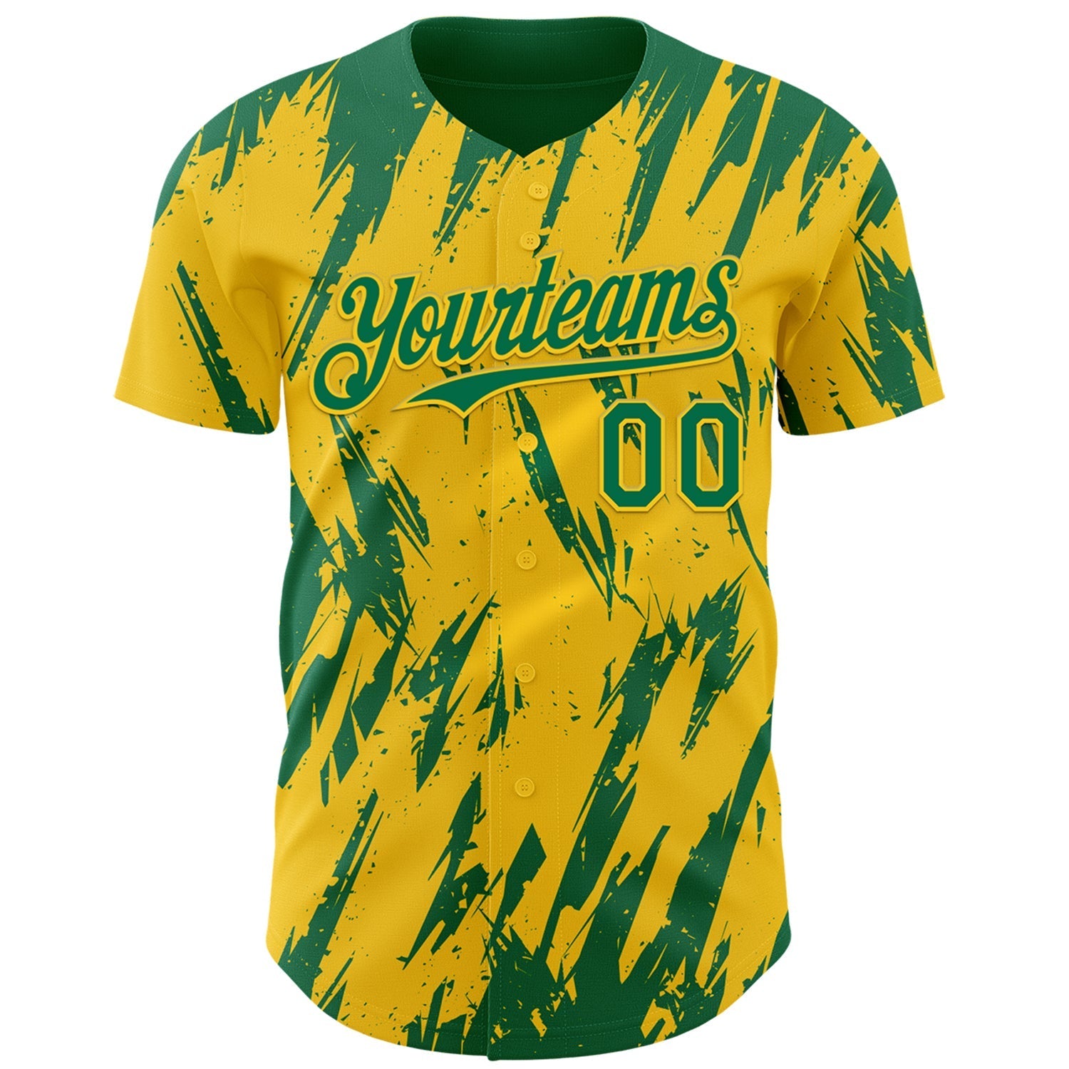 Custom Yellow Kelly Green-White Splatter Torn Sharp Brush Stroke Authentic Baseball Jersey baseball jersey product view 2