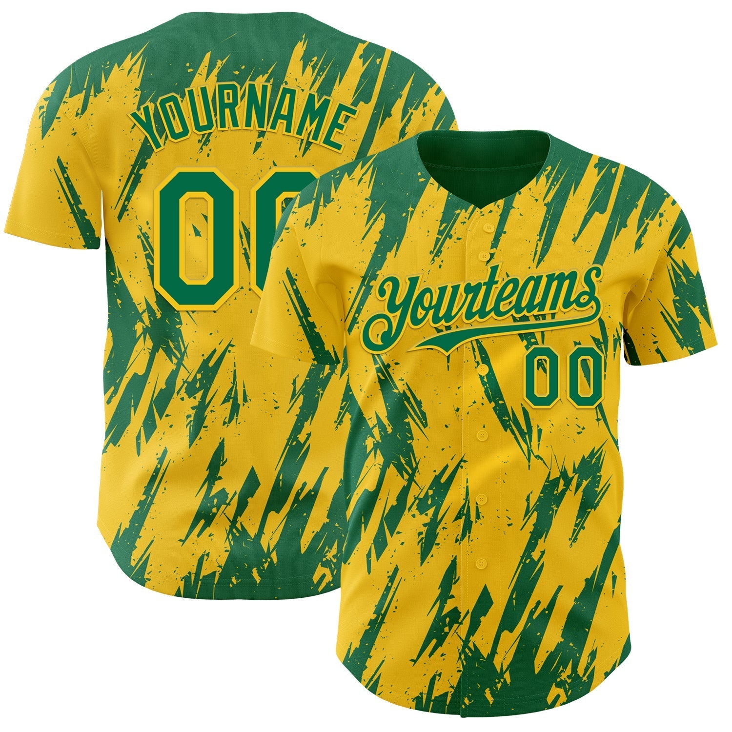 Custom Yellow Kelly Green-White Splatter Torn Sharp Brush Stroke Authentic Baseball Jersey baseball jersey product view 1