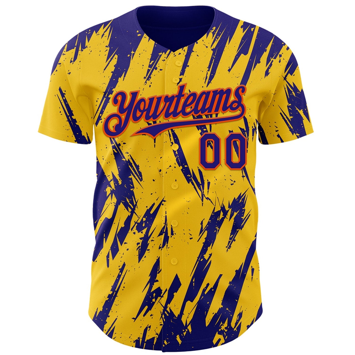 Custom Yellow Dark Purple-Orange Splatter Torn Sharp Brush Stroke Authentic Baseball Jersey baseball jersey product view 2
