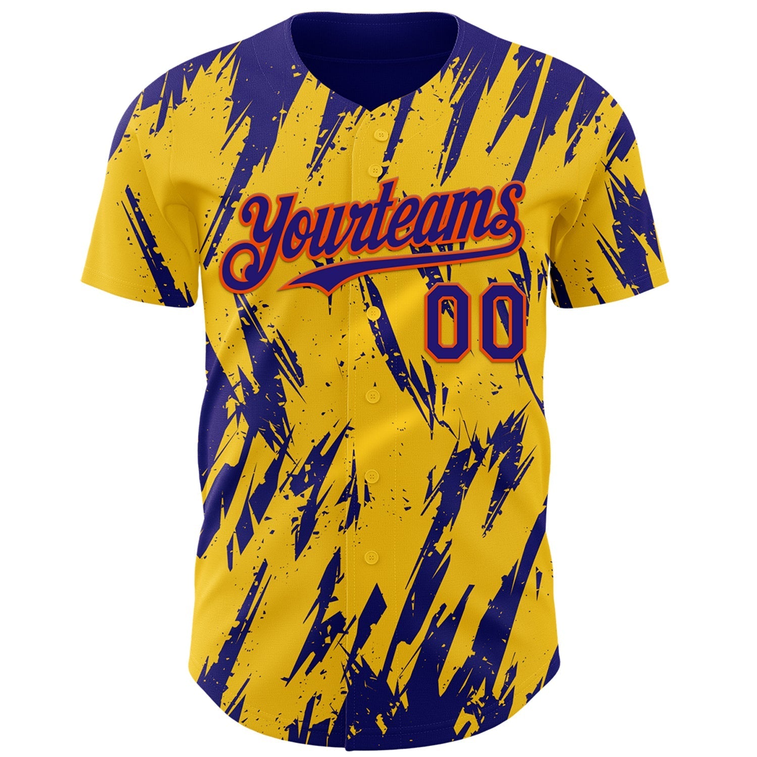 Custom Yellow Dark Purple-Orange Splatter Torn Sharp Brush Stroke Authentic Baseball Jersey baseball jersey product view 2