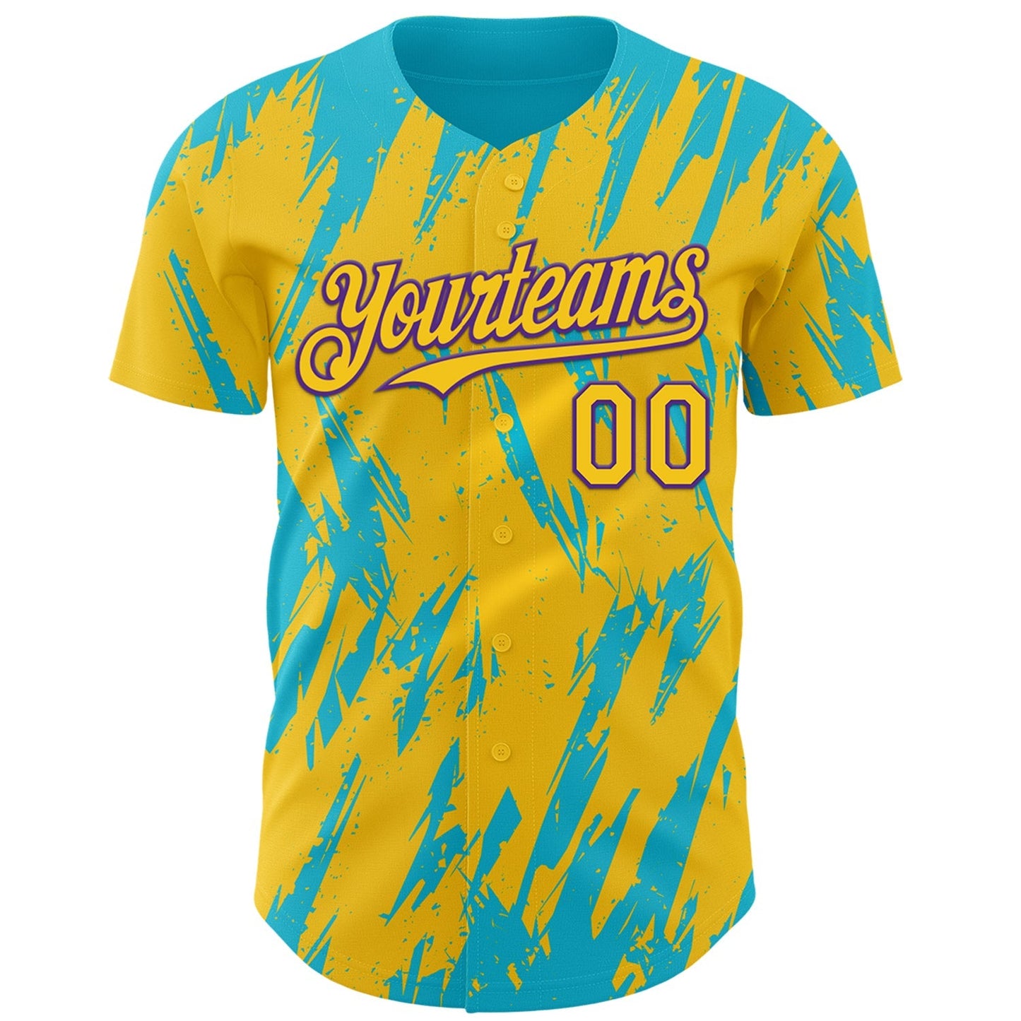Custom Yellow Purple-Lakes Blue Splatter Torn Sharp Brush Stroke Authentic Baseball Jersey baseball jersey product view 2