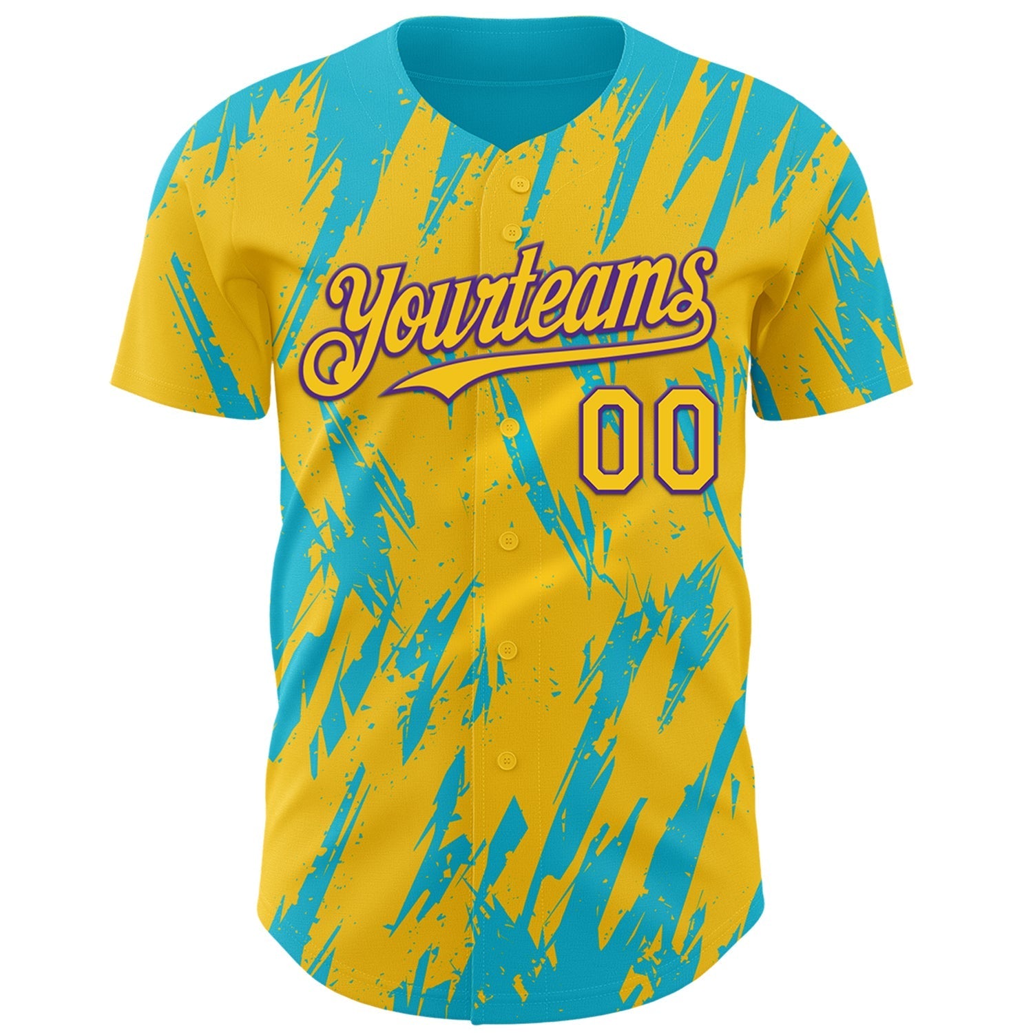 Custom Yellow Purple-Lakes Blue Splatter Torn Sharp Brush Stroke Authentic Baseball Jersey baseball jersey product view 2