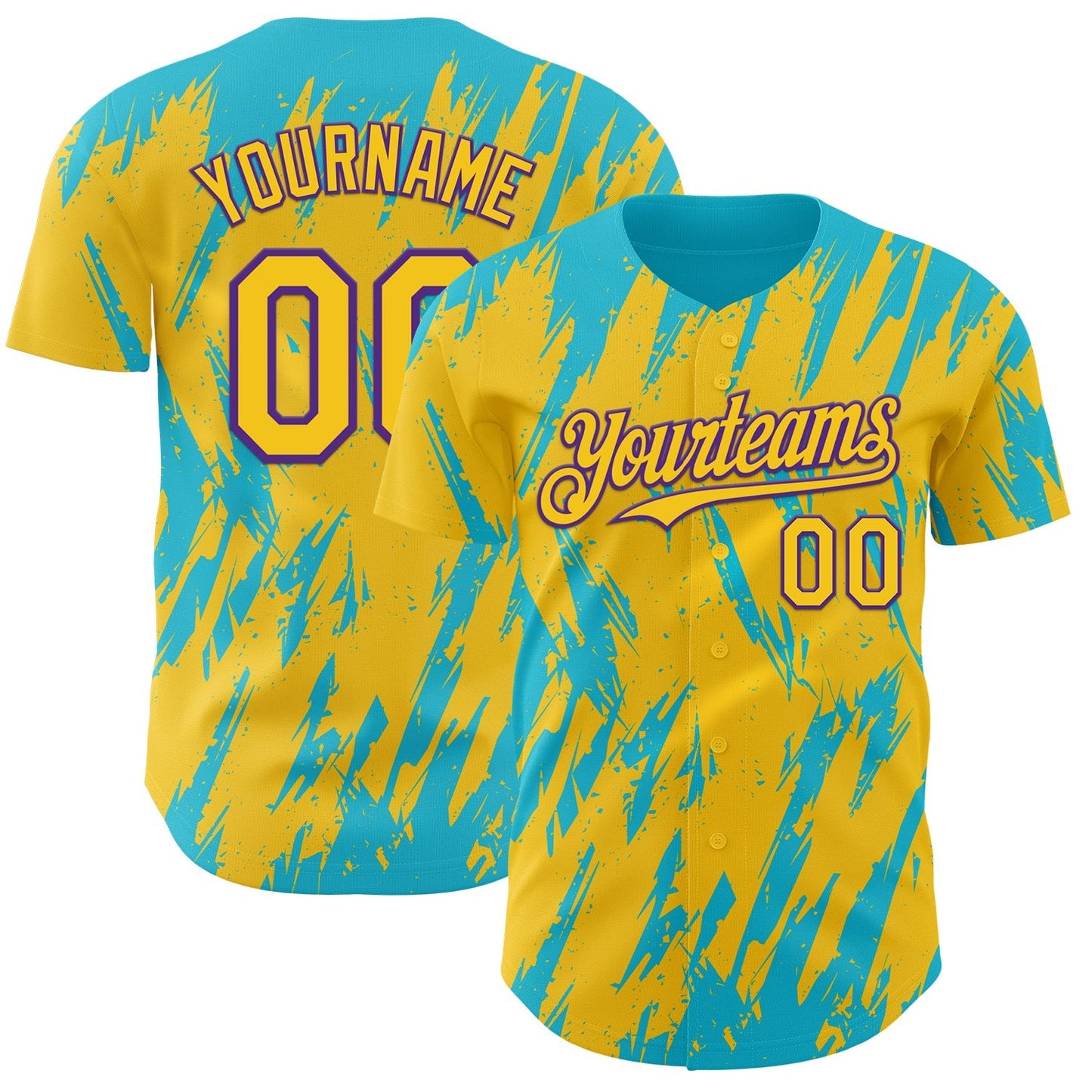Custom Yellow Purple-Lakes Blue Splatter Torn Sharp Brush Stroke Authentic Baseball Jersey baseball jersey product view 1