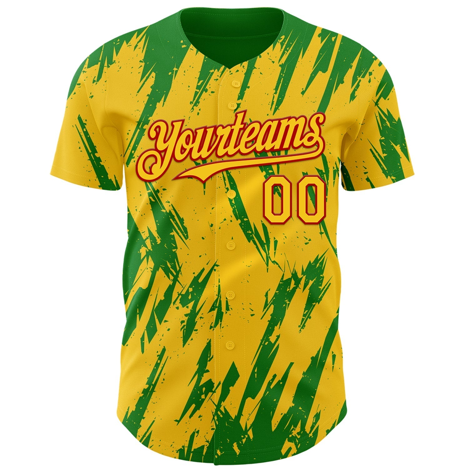 Custom Yellow Red-Grass Green Splatter Torn Sharp Brush Stroke Authentic Baseball Jersey baseball jersey product view 2