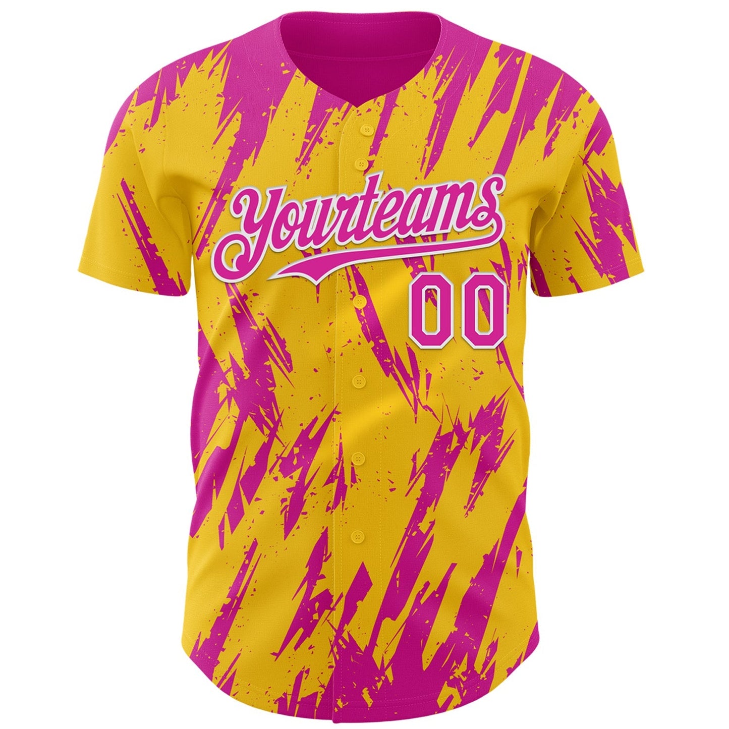 Custom Yellow Deep Pink-White Splatter Torn Sharp Brush Stroke Authentic Baseball Jersey baseball jersey product view 2