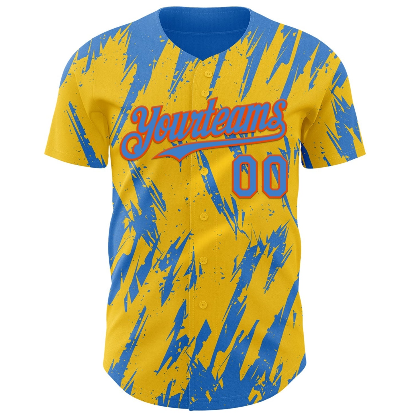 Custom Yellow Powder Blue-Orange Splatter Torn Sharp Brush Stroke Authentic Baseball Jersey baseball jersey product view 2