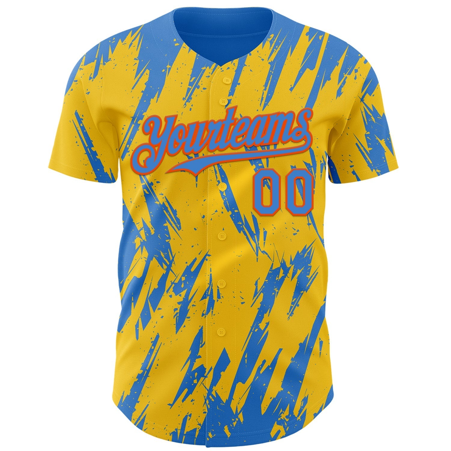 Custom Yellow Powder Blue-Orange Splatter Torn Sharp Brush Stroke Authentic Baseball Jersey baseball jersey product view 2