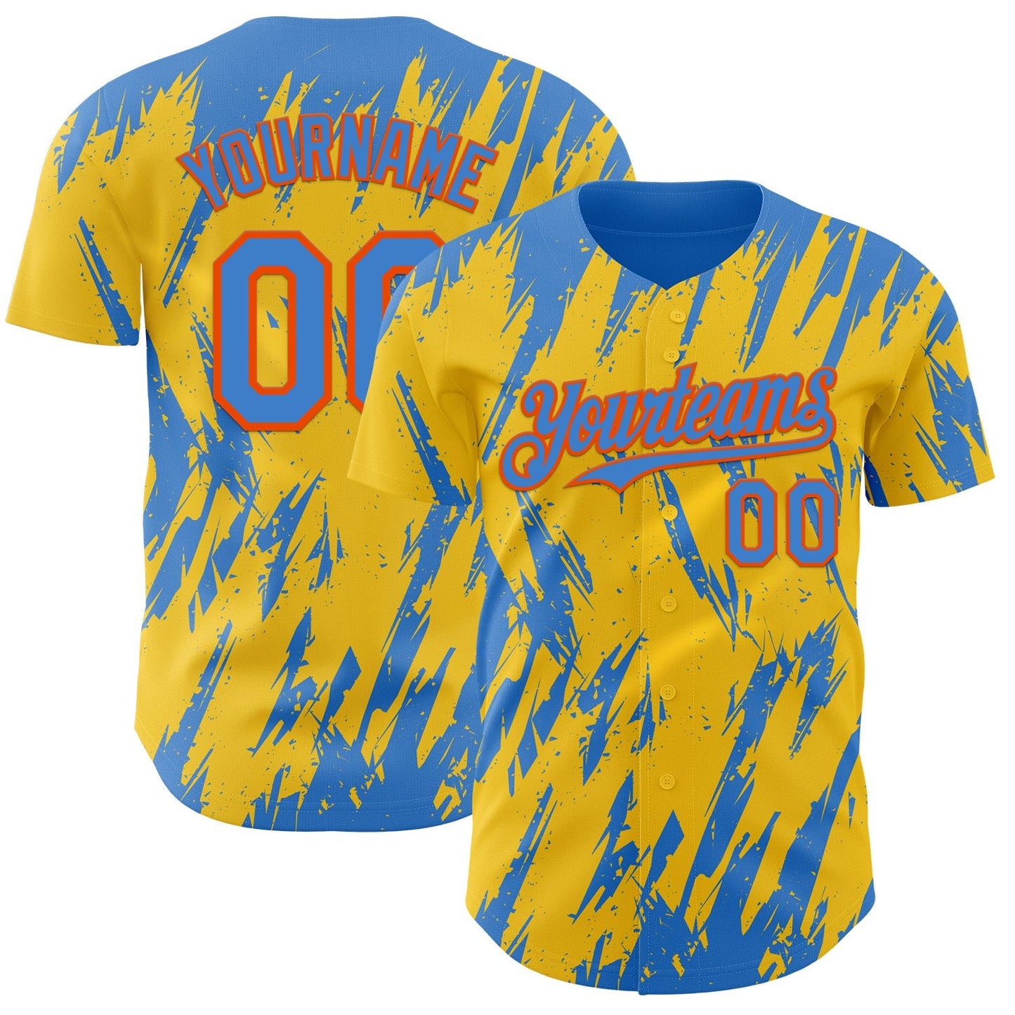 Custom Yellow Powder Blue-Orange Splatter Torn Sharp Brush Stroke Authentic Baseball Jersey baseball jersey product view 1