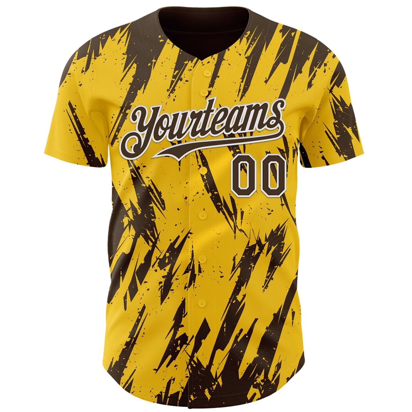 Custom Yellow Brown-White Splatter Torn Sharp Brush Stroke Authentic Baseball Jersey baseball jersey product view 2