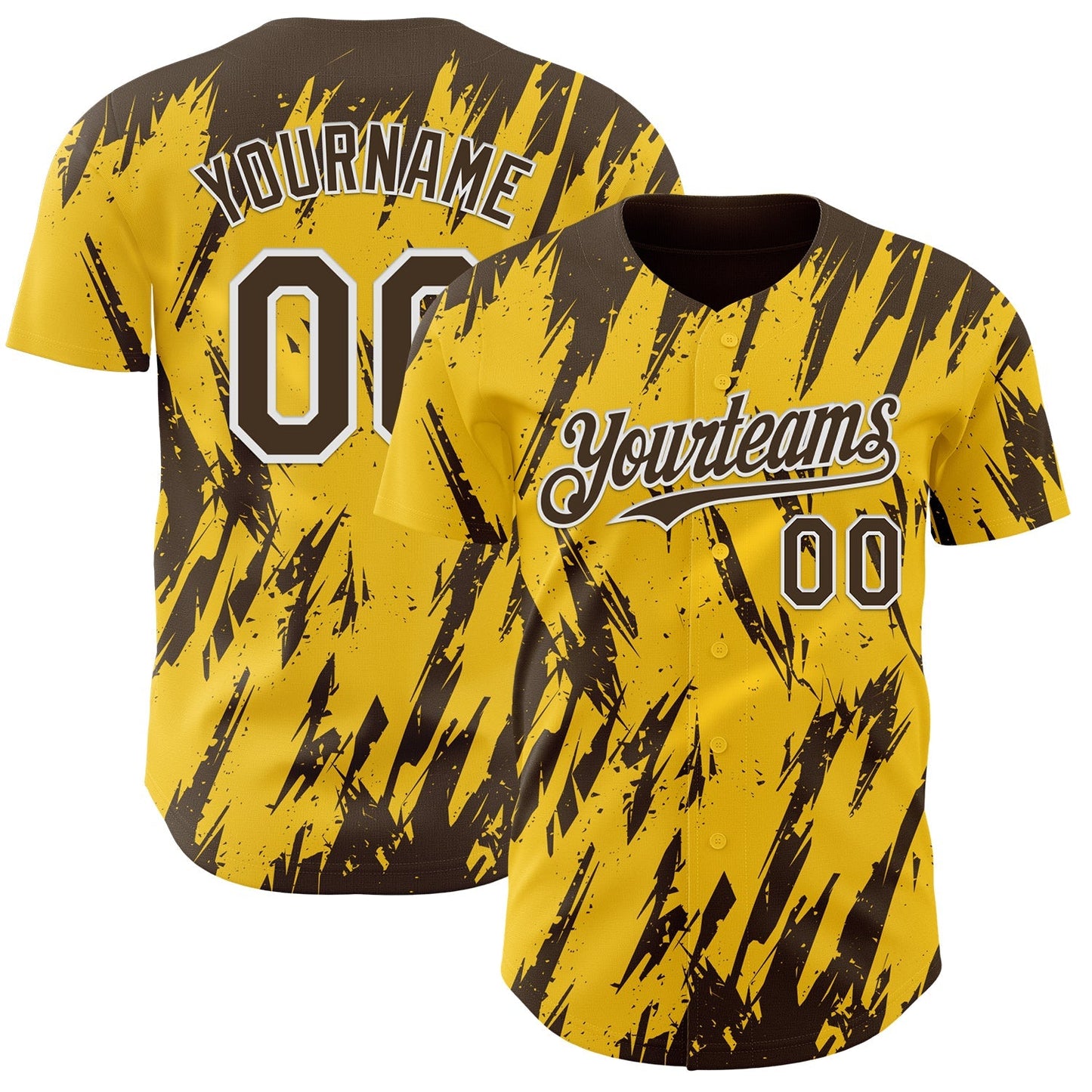 Custom Yellow Brown-White Splatter Torn Sharp Brush Stroke Authentic Baseball Jersey baseball jersey product view 1