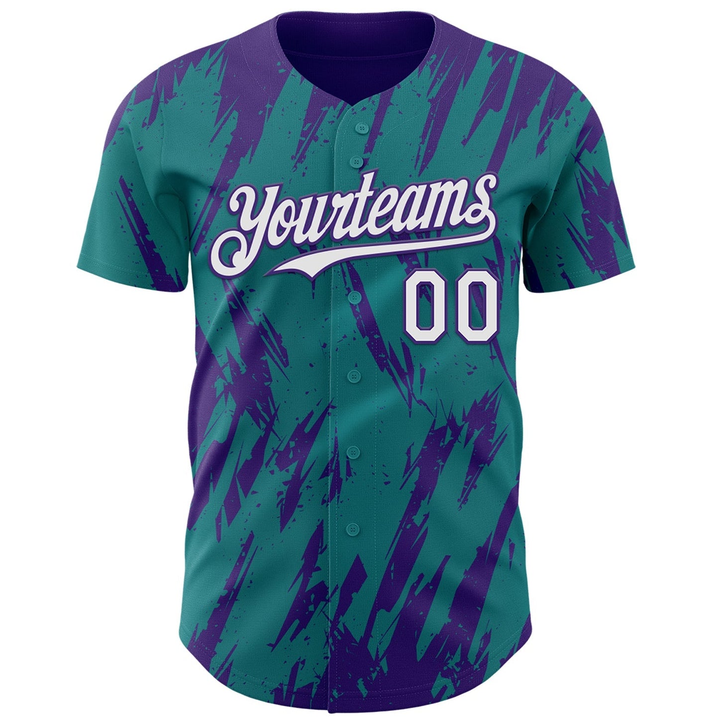 Custom Teal White-Purple Splatter Torn Sharp Brush Stroke Authentic Baseball Jersey baseball jersey product view 2