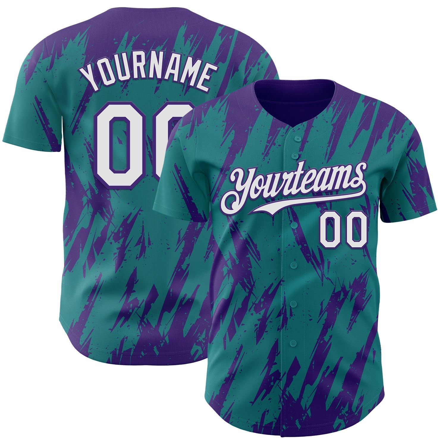 Custom Teal White-Purple Splatter Torn Sharp Brush Stroke Authentic Baseball Jersey baseball jersey product view 1