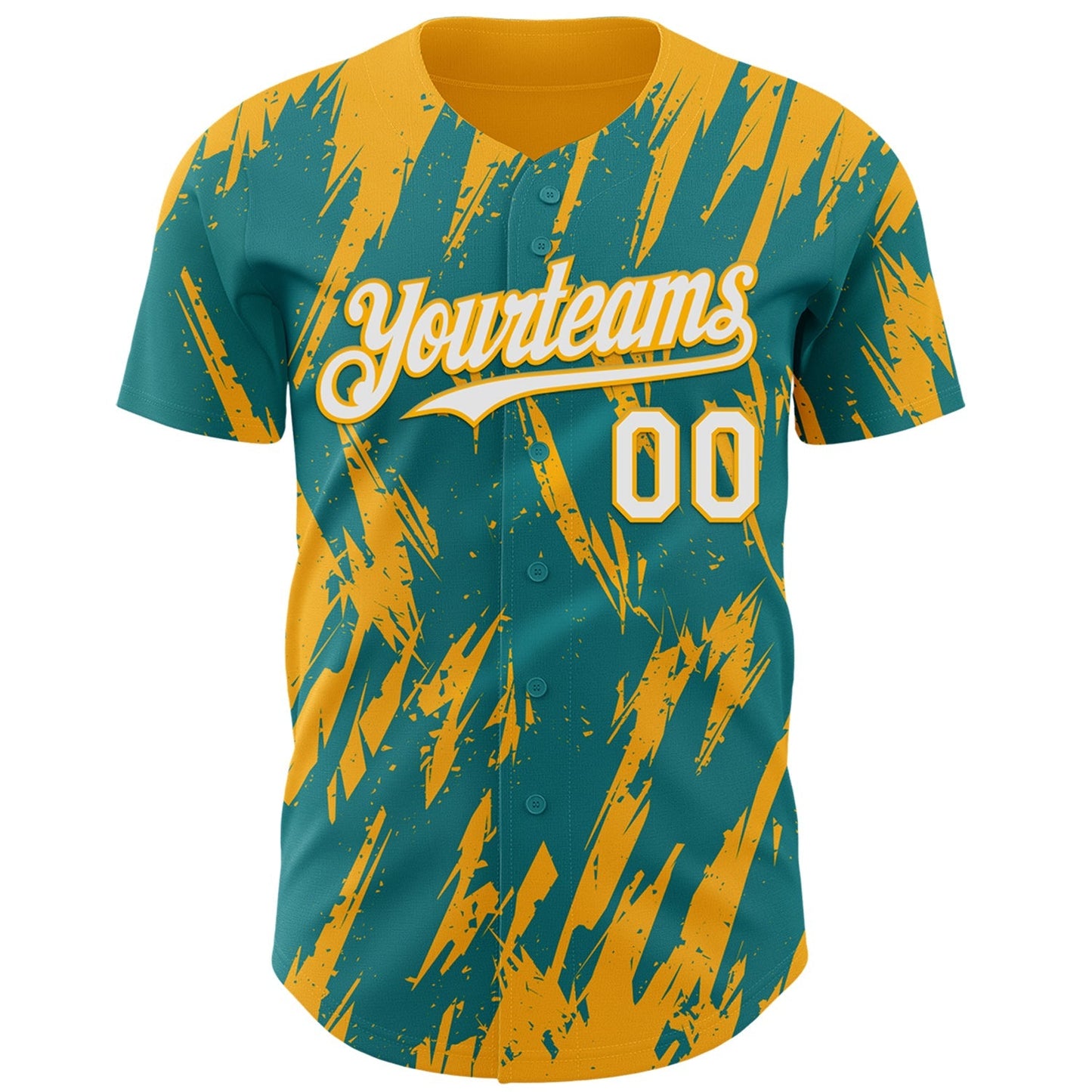 Custom Teal White-Gold Splatter Torn Sharp Brush Stroke Authentic Baseball Jersey baseball jersey product view 2