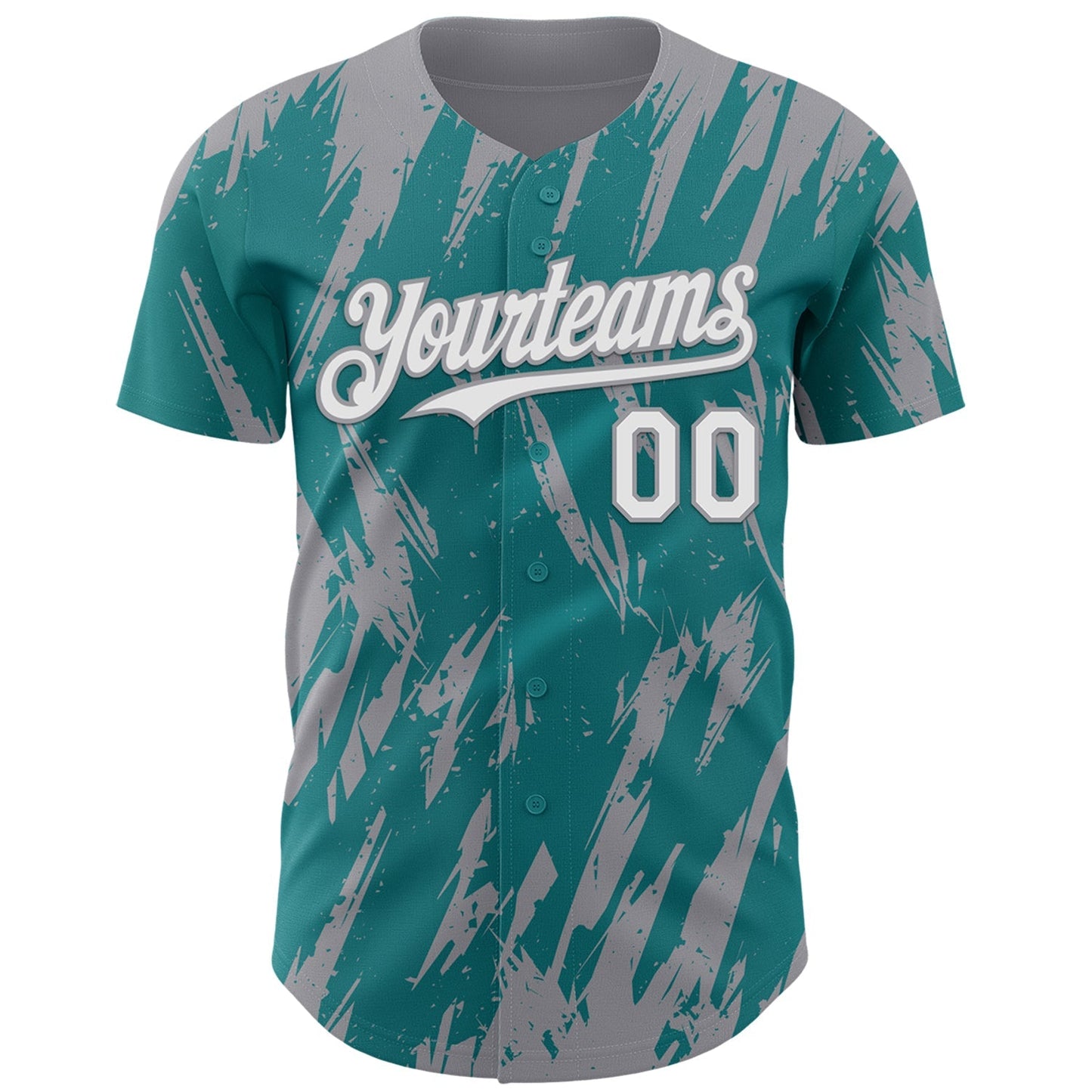 Custom Teal White-Gray Splatter Torn Sharp Brush Stroke Authentic Baseball Jersey baseball jersey product view 2