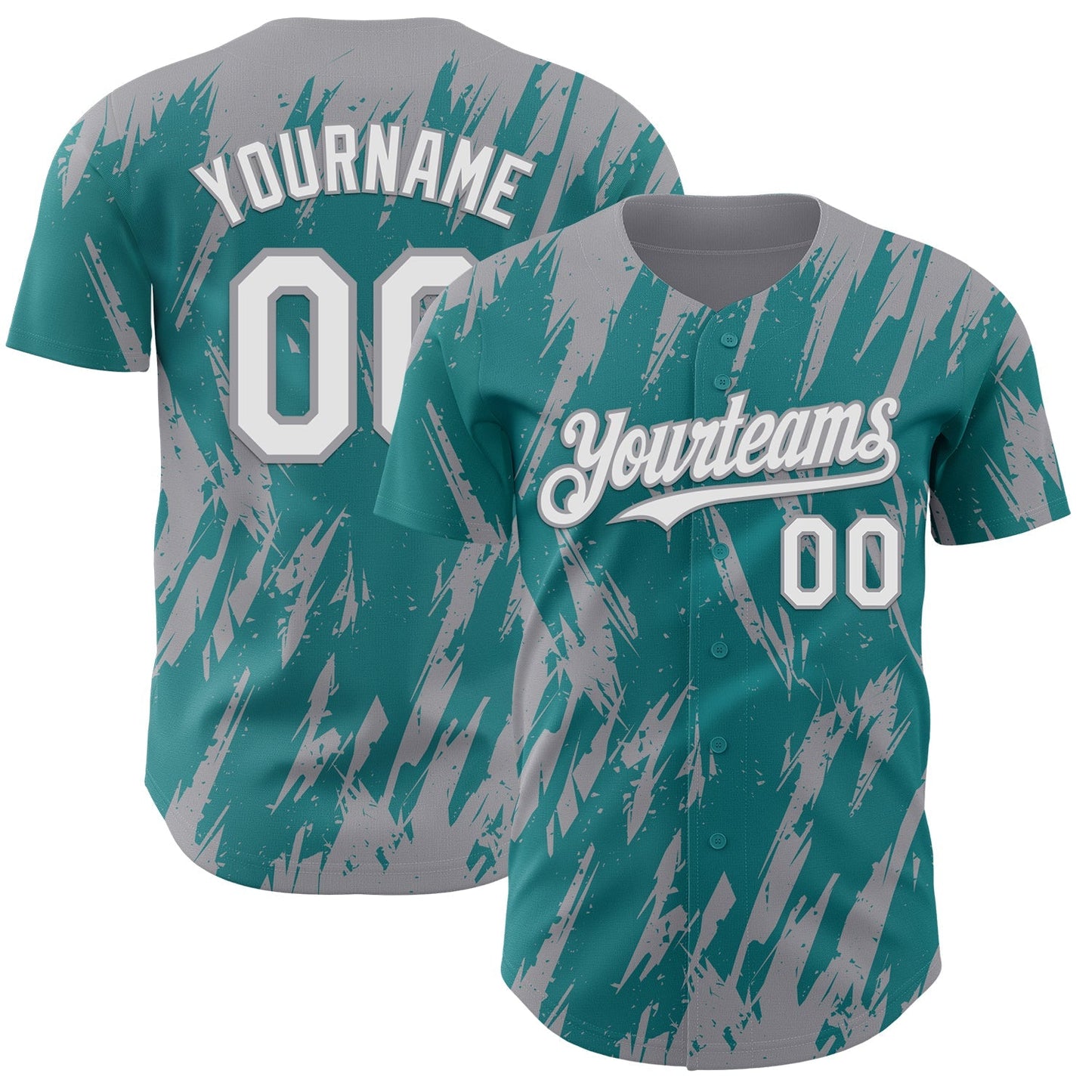 Custom Teal White-Gray Splatter Torn Sharp Brush Stroke Authentic Baseball Jersey baseball jersey product view 1