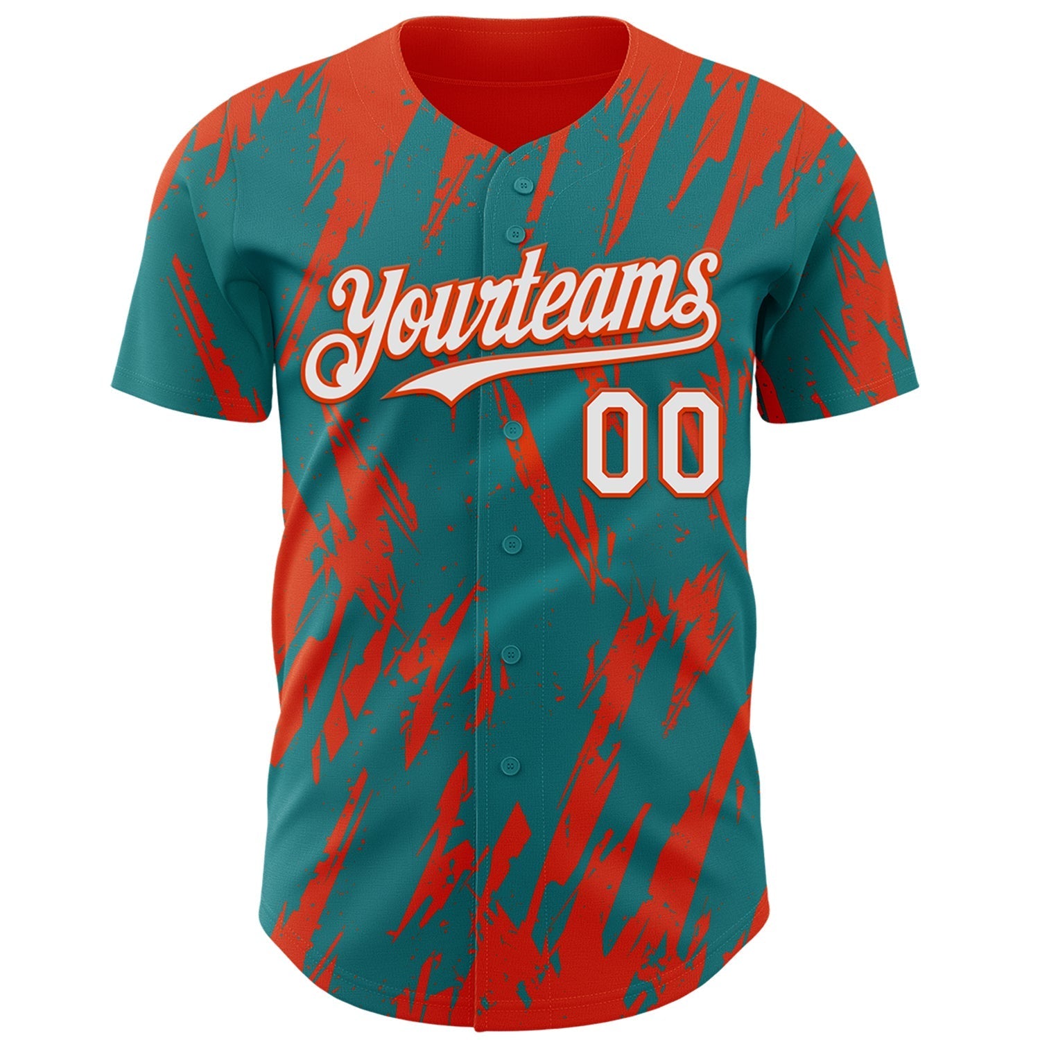 Custom Teal White-Orange Splatter Torn Sharp Brush Stroke Authentic Baseball Jersey baseball jersey product view 2