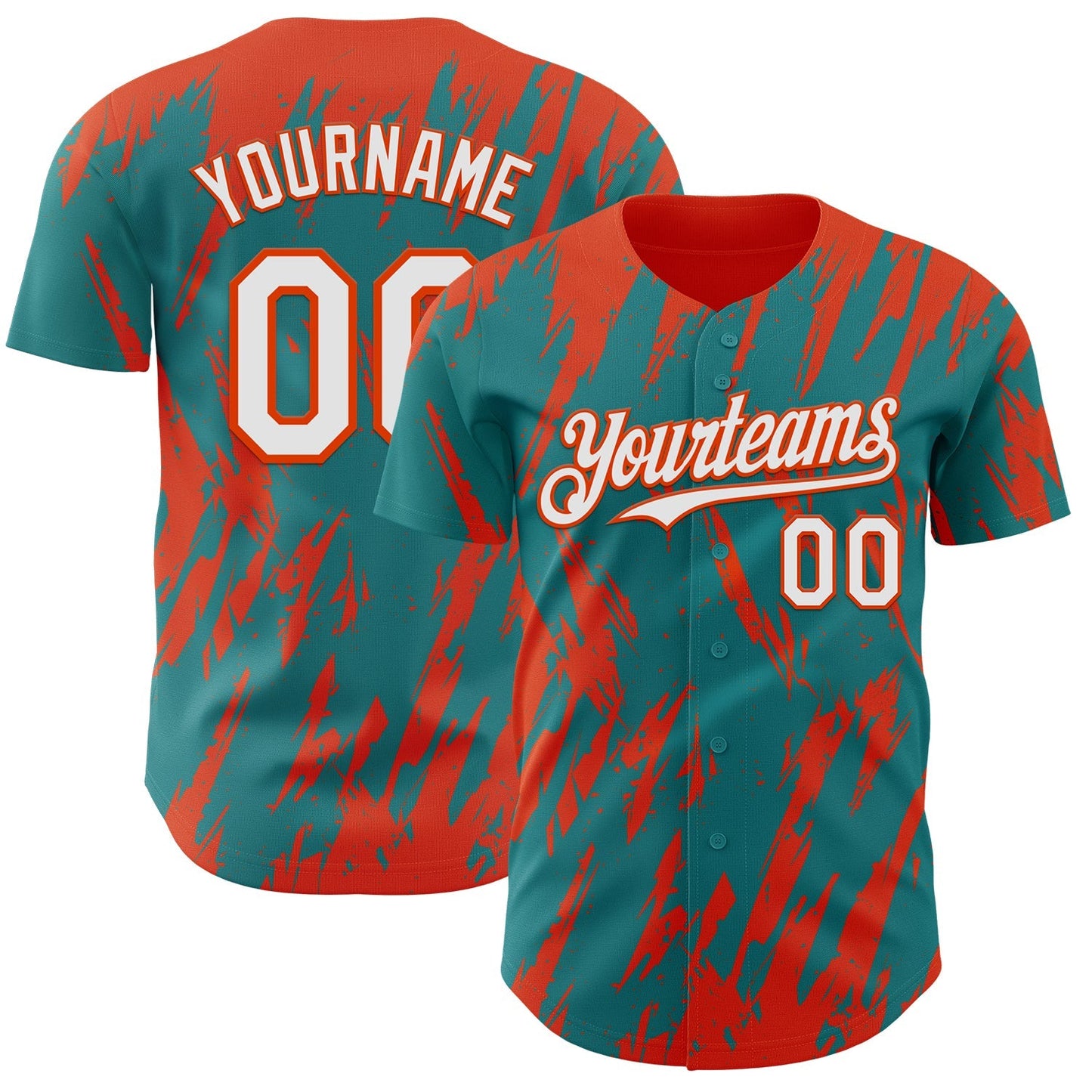 Custom Teal White-Orange Splatter Torn Sharp Brush Stroke Authentic Baseball Jersey baseball jersey product view 1