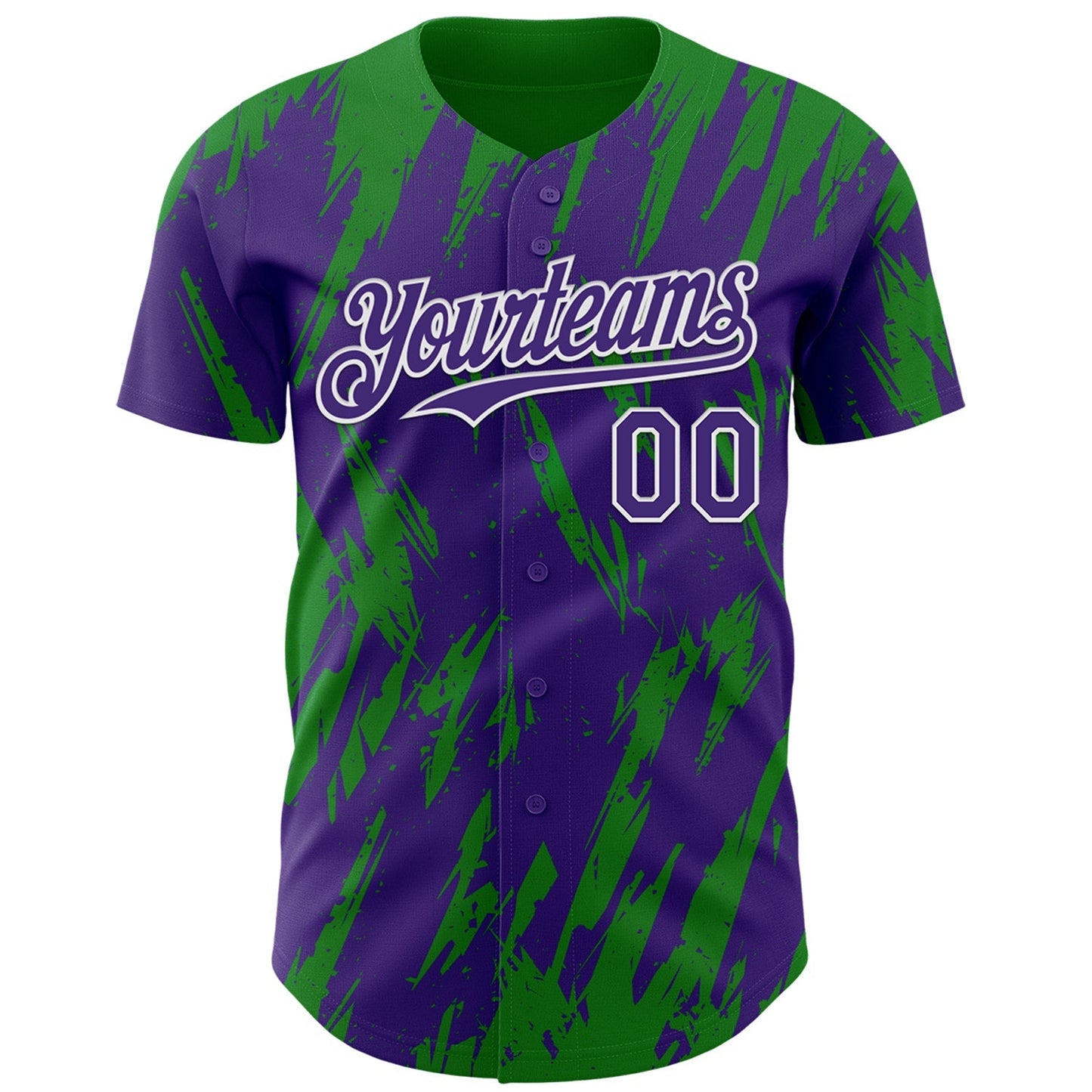 Custom Purple White-Grass Green Splatter Torn Sharp Brush Stroke Authentic Baseball Jersey baseball jersey product view 2