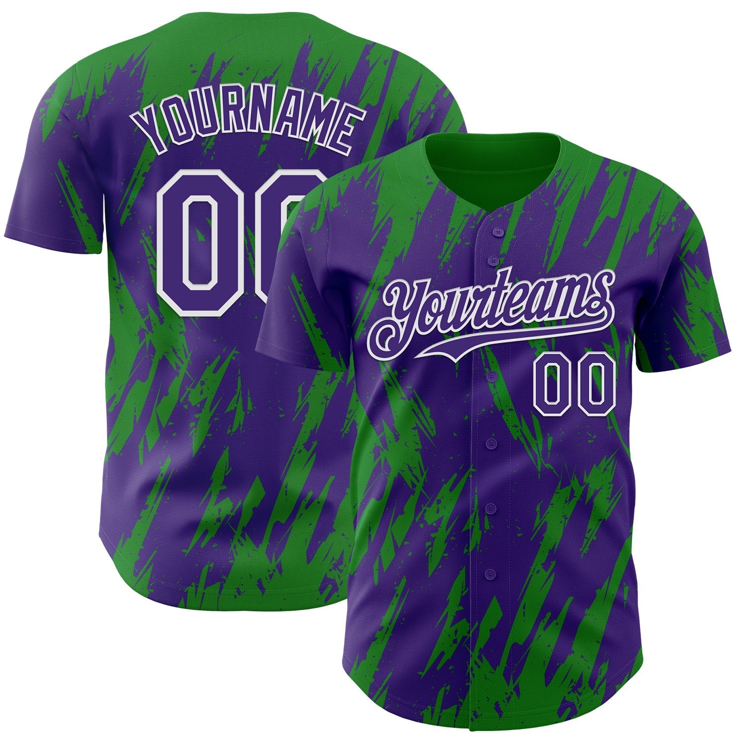 Custom Purple White-Grass Green Splatter Torn Sharp Brush Stroke Authentic Baseball Jersey baseball jersey product view 1