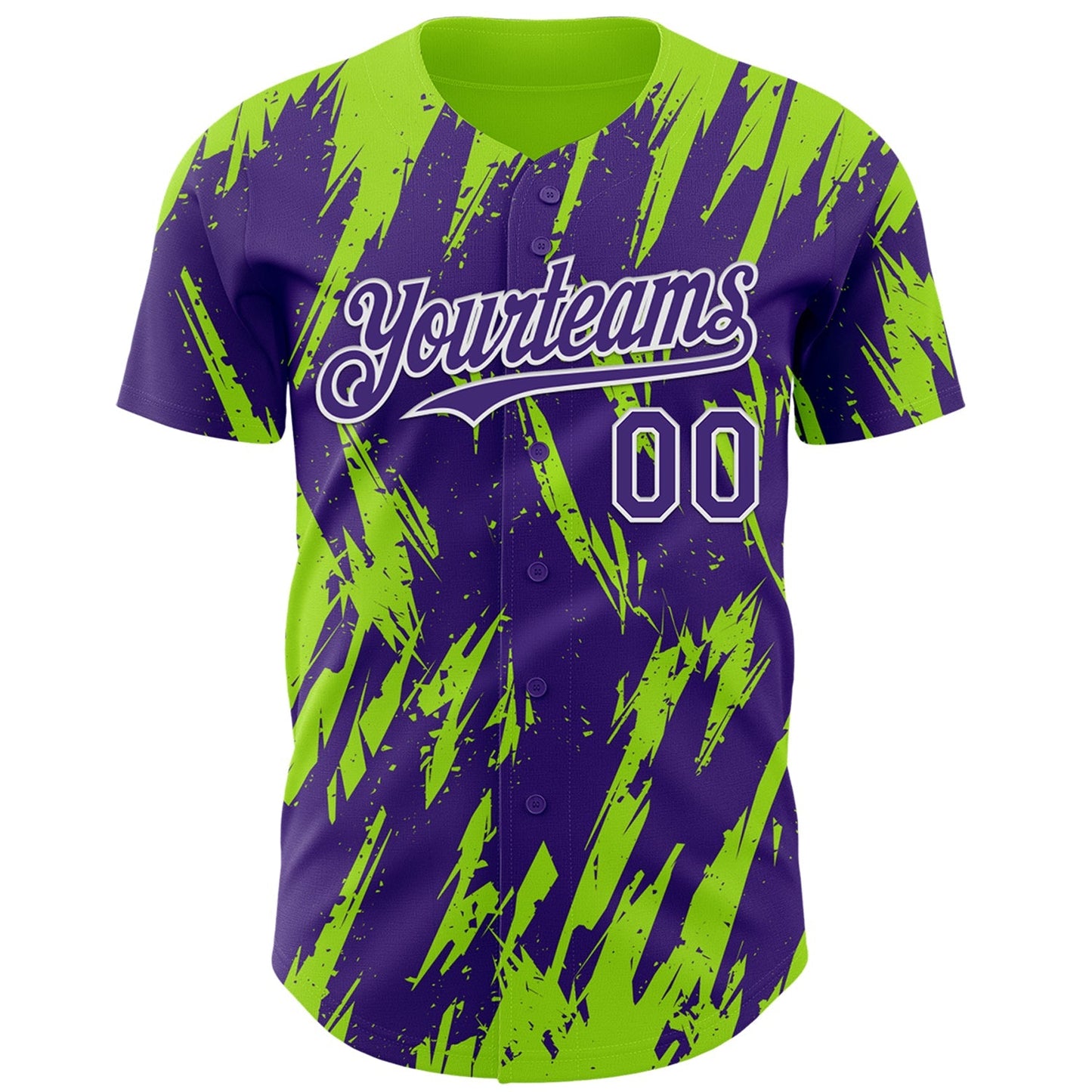 Custom Purple White-Neon Green Splatter Torn Sharp Brush Stroke Authentic Baseball Jersey baseball jersey product view 2