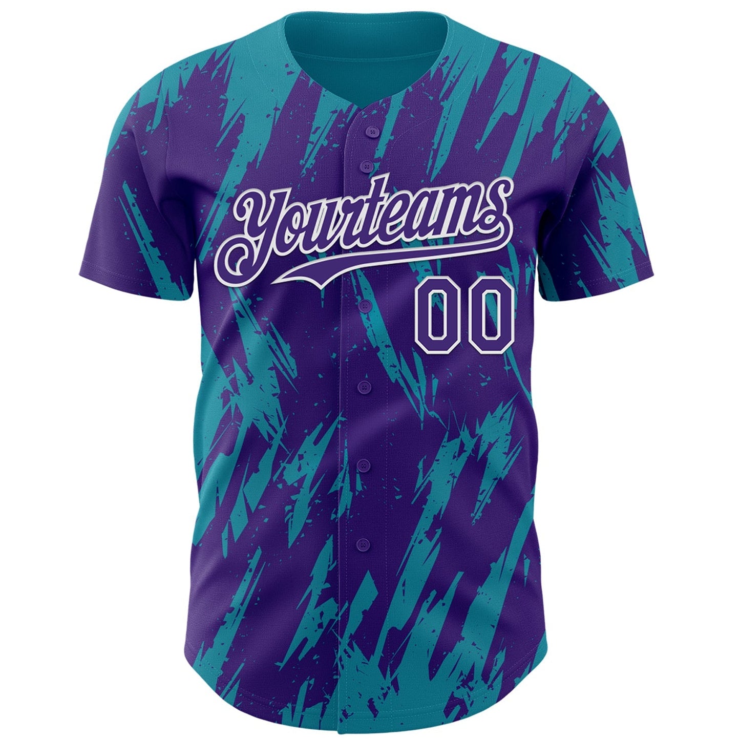 Custom Purple White-Teal Splatter Torn Sharp Brush Stroke Authentic Baseball Jersey baseball jersey product view 2