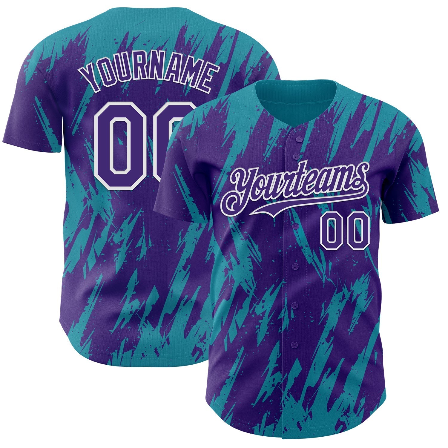 Custom Purple White-Teal Splatter Torn Sharp Brush Stroke Authentic Baseball Jersey baseball jersey product view 1