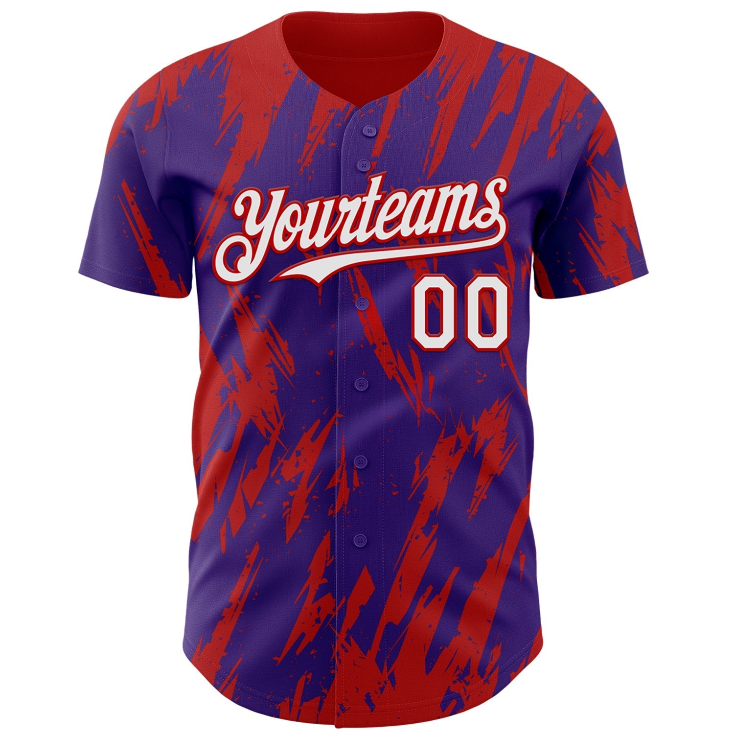 Custom Purple White-Red Splatter Torn Sharp Brush Stroke Authentic Baseball Jersey baseball jersey product view 2