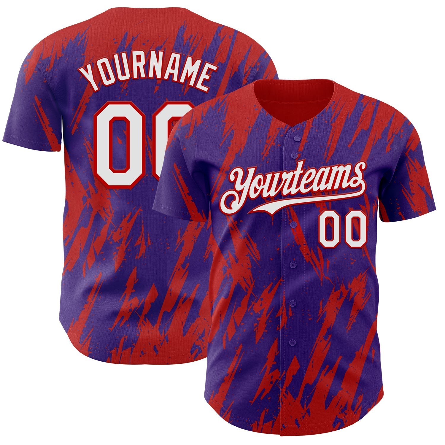 Custom Purple White-Red Splatter Torn Sharp Brush Stroke Authentic Baseball Jersey baseball jersey product view 1