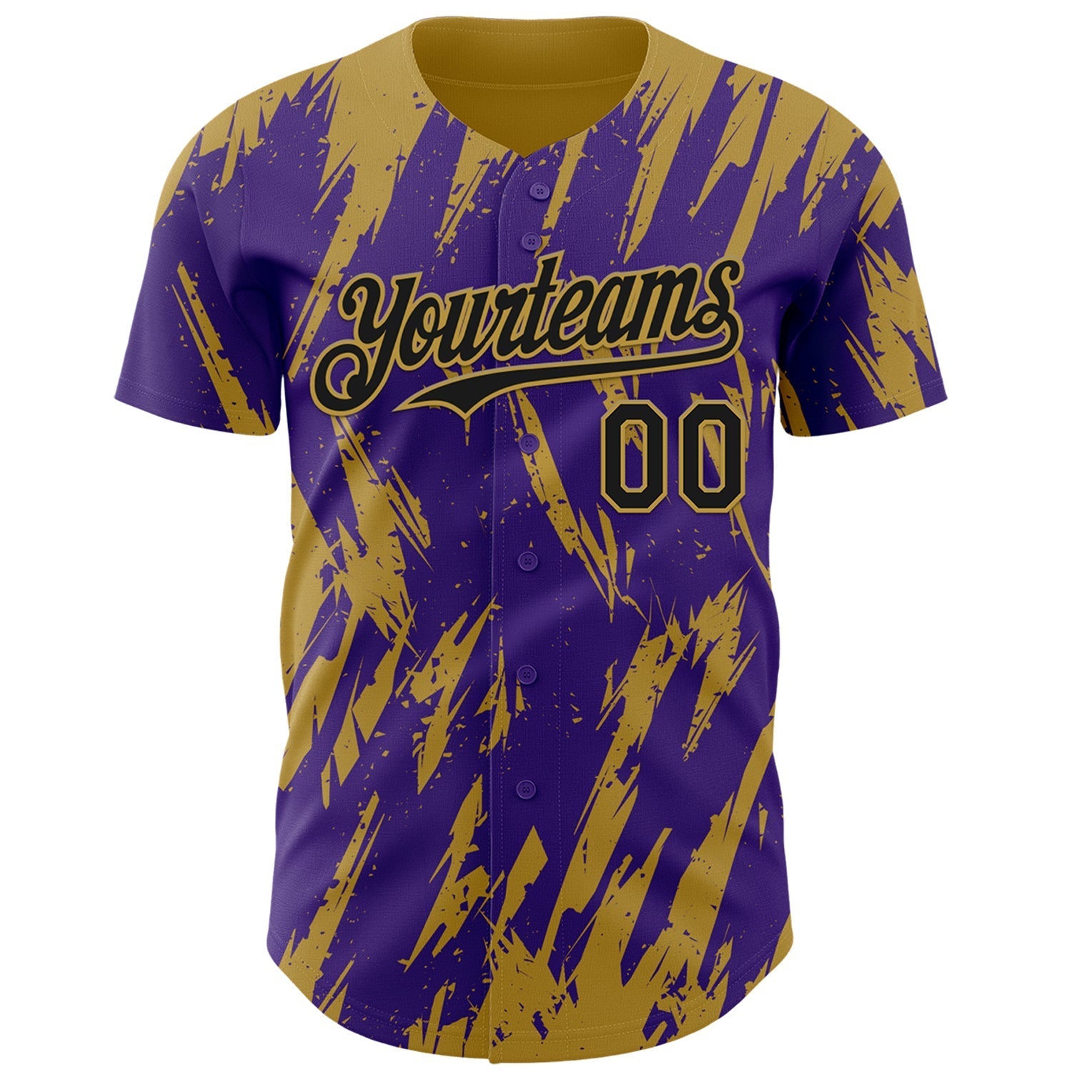 Custom Purple Old Gold Splatter Torn Sharp Brush Stroke Authentic Baseball Jersey baseball jersey product view 2