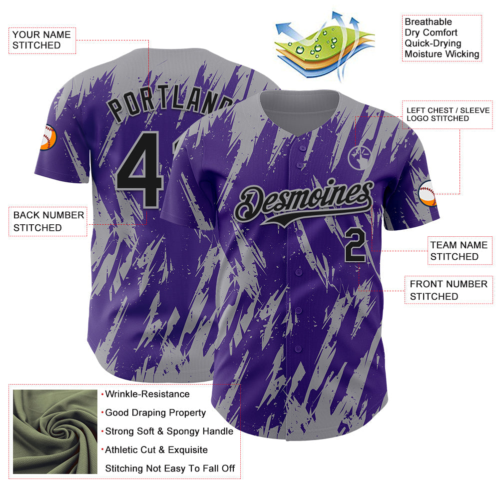 Custom Purple Gray Splatter Torn Sharp Brush Stroke Authentic Baseball Jersey baseball jersey product view 3