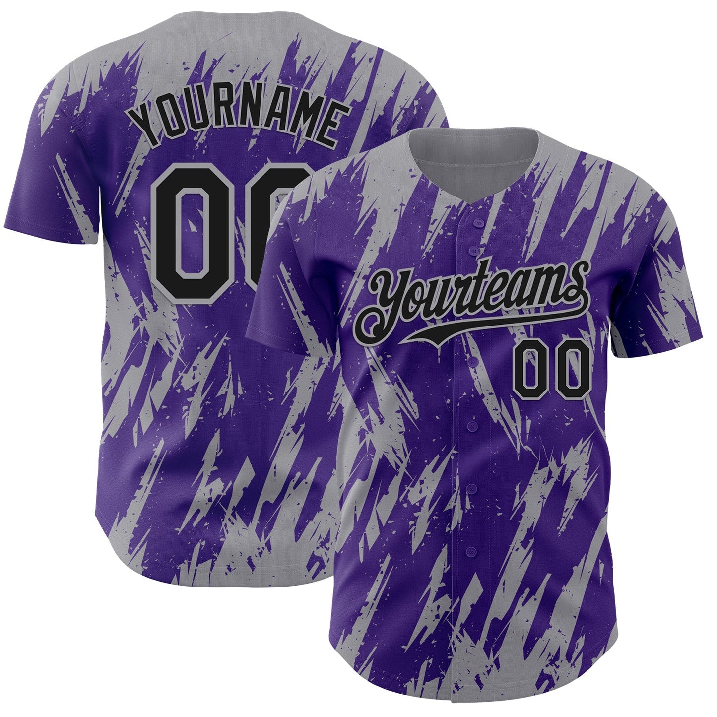 Custom Purple Gray Splatter Torn Sharp Brush Stroke Authentic Baseball Jersey baseball jersey product view 1