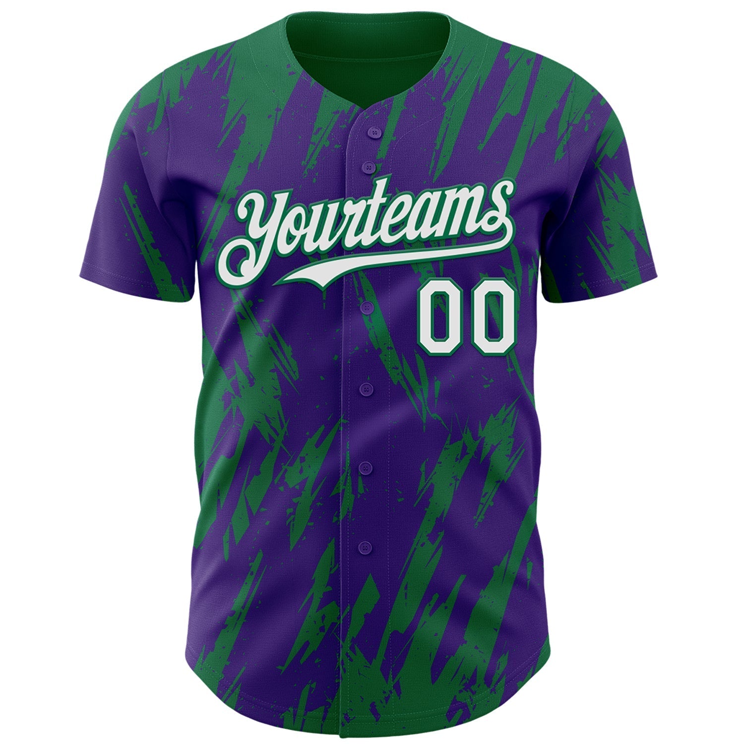Custom Purple White-Kelly Green Splatter Torn Sharp Brush Stroke Authentic Baseball Jersey baseball jersey product view 2