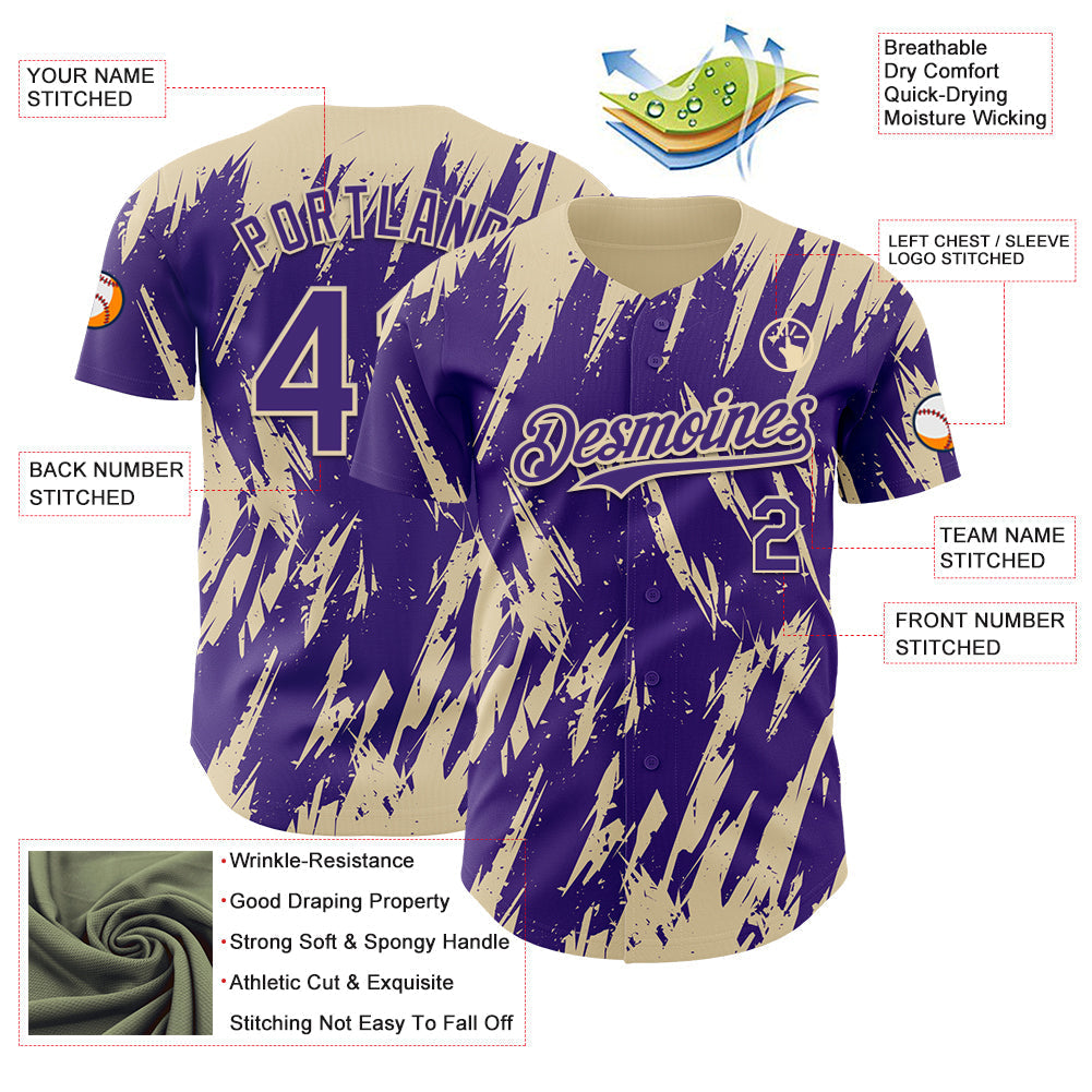 Custom Purple Cream Splatter Torn Sharp Brush Stroke Authentic Baseball Jersey baseball jersey product view 3