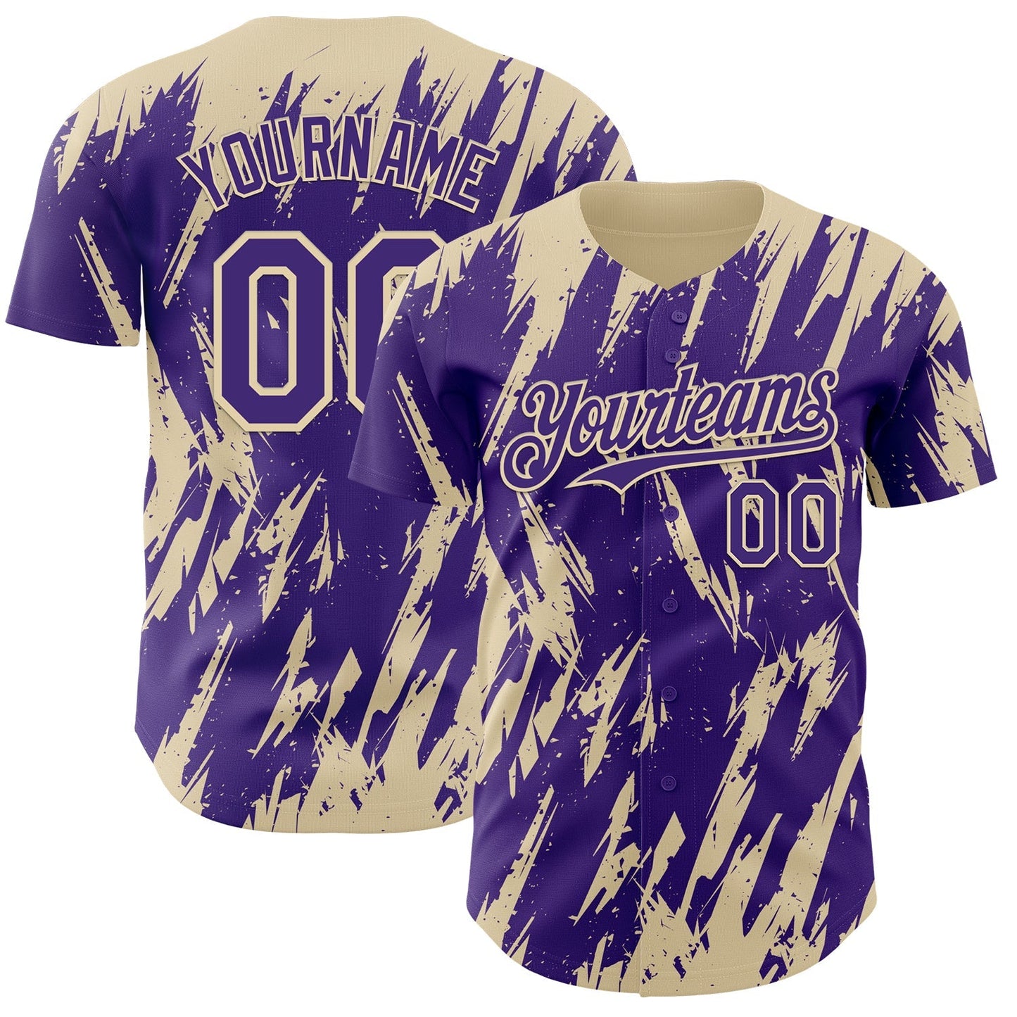 Custom Purple Cream Splatter Torn Sharp Brush Stroke Authentic Baseball Jersey baseball jersey product view 1