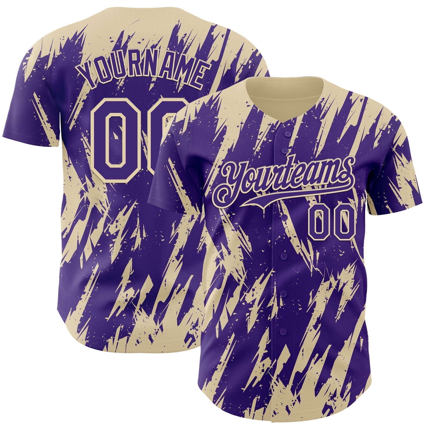 Custom Purple Cream Splatter Torn Sharp Brush Stroke Authentic Baseball Jersey baseball jersey product view 1