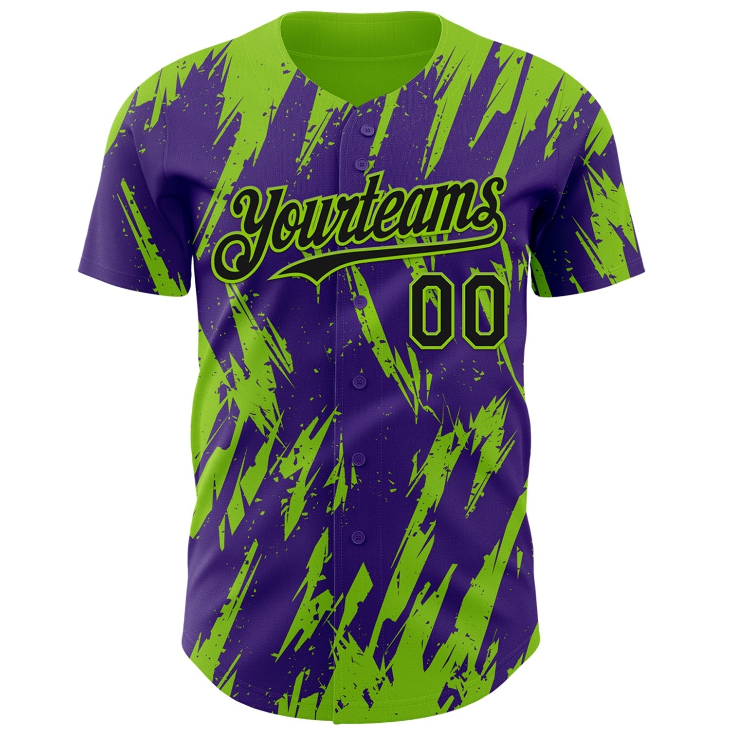 Custom Purple Neon Green Splatter Torn Sharp Brush Stroke Authentic Baseball Jersey baseball jersey product view 2