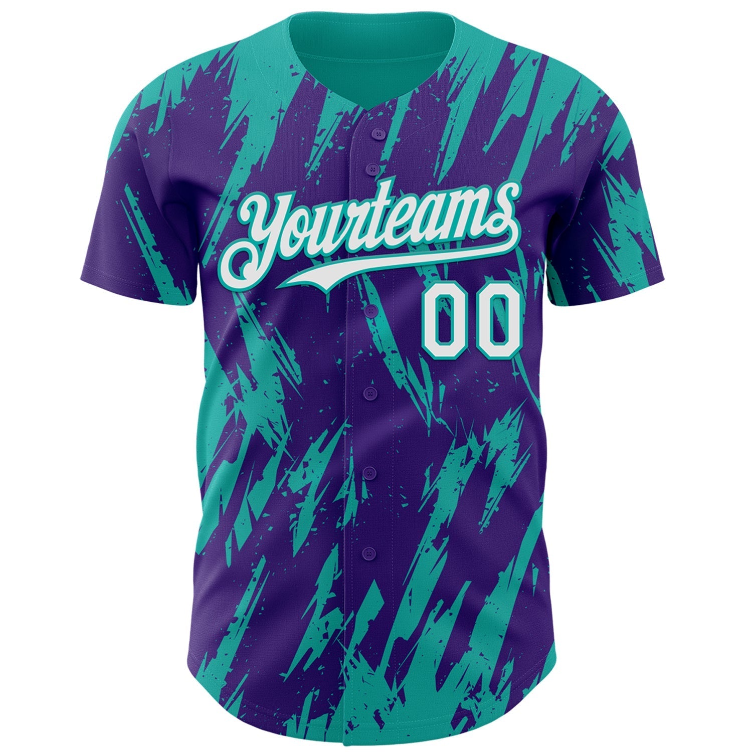 Custom Purple White-Aqua Splatter Torn Sharp Brush Stroke Authentic Baseball Jersey baseball jersey product view 2