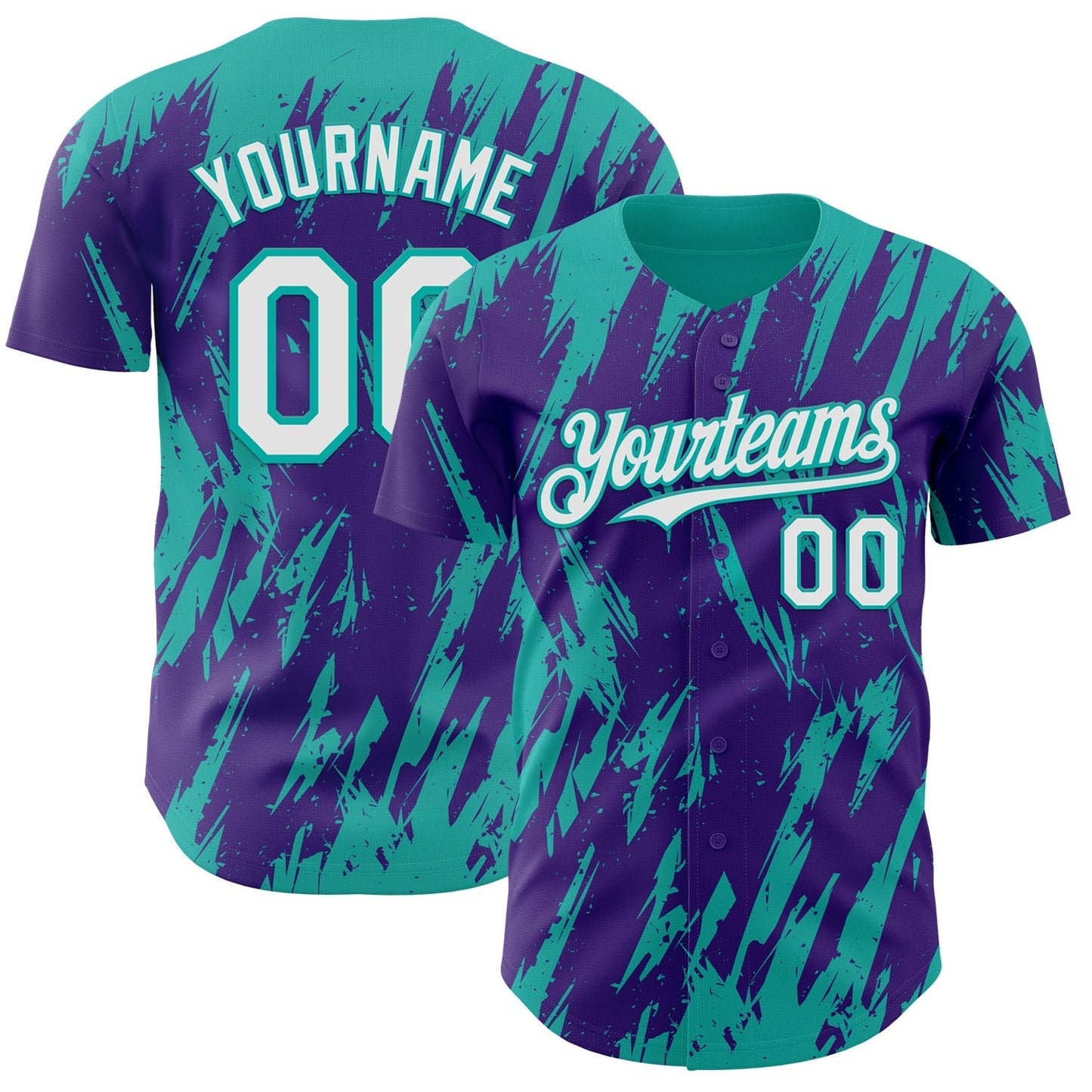 Custom Purple White-Aqua Splatter Torn Sharp Brush Stroke Authentic Baseball Jersey baseball jersey product view 1